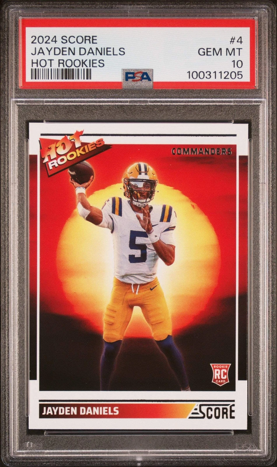 Graded 2024 Panini Score Jayden Daniels #4 Hot Rookies RC Football Card PSA 10