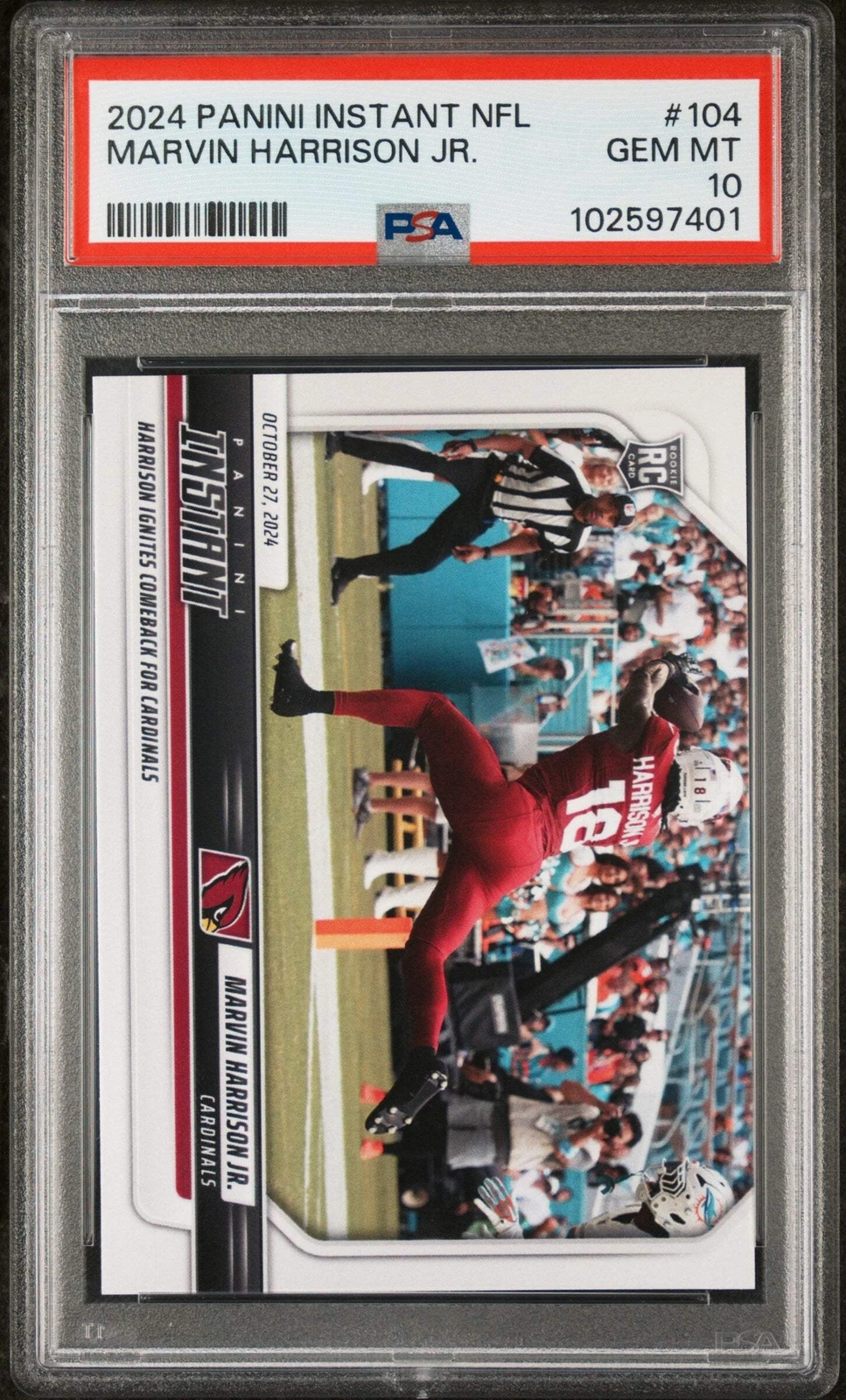 Graded 2024 Panini Instant NFL Marvin Harrison Jr #104 Rookie RC Card PSA 10