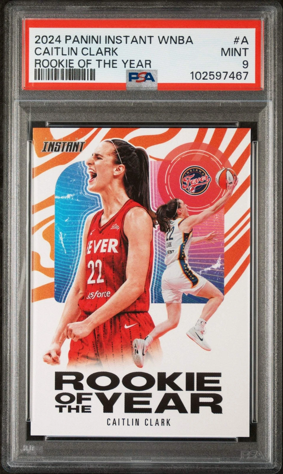 Graded 2024 Panini Instant WNBA Caitlin Clark #A Rookie of the Year Card PSA 9