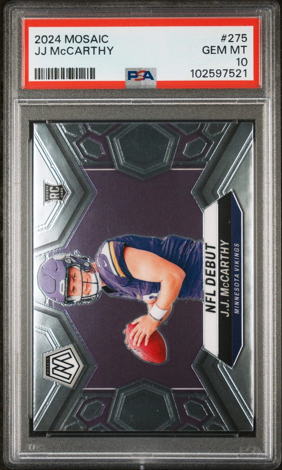 Graded 2024 Panini Mosaic JJ McCarthy #275 Rookie RC Card PSA 10 Gem Mint