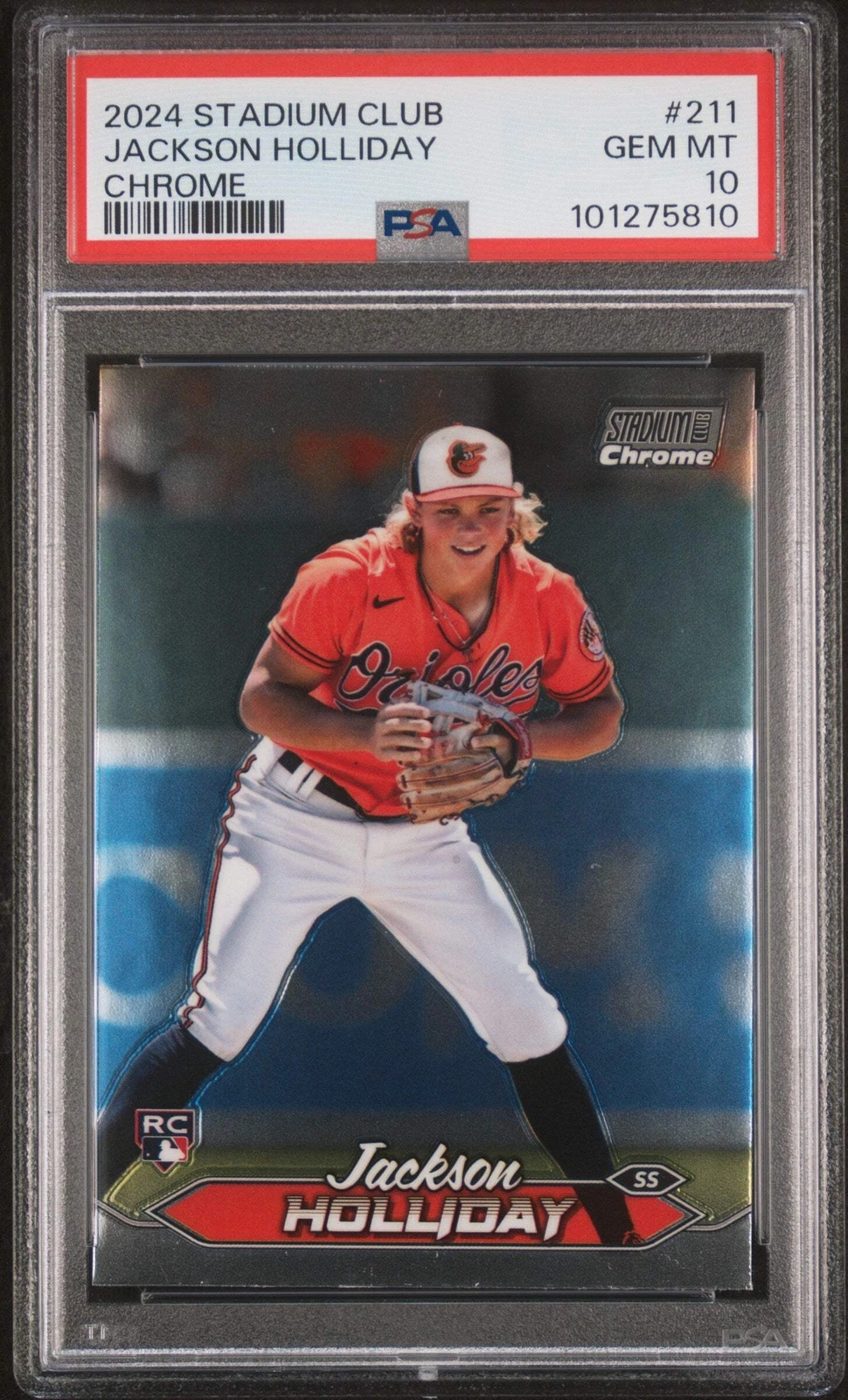 Graded 2024 Stadium Club Jackson Holliday #211 Chrome RC Baseball Card PSA 10