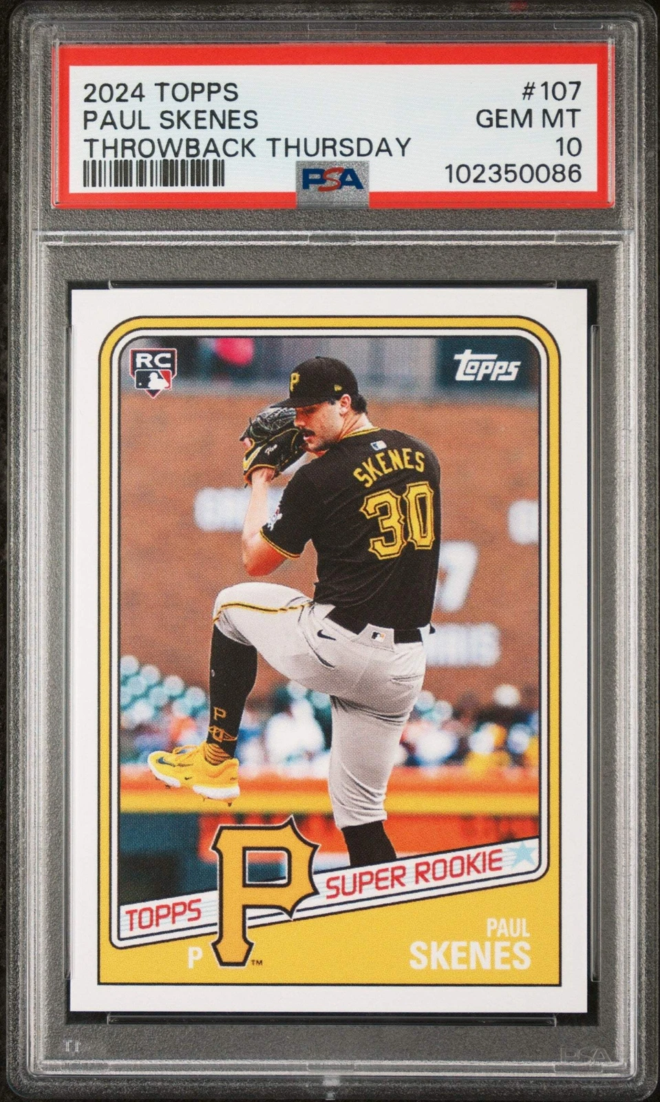 Graded 2024 Topps Paul Skenes #107 Throwback Thursday RC Baseball Card PSA 10