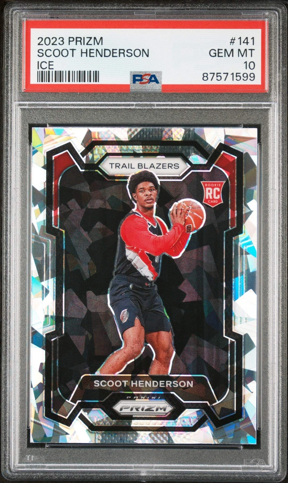 Graded 2023 Panini Prizm Scoot Henderson #141 Ice Rookie Basketball Card PSA 10