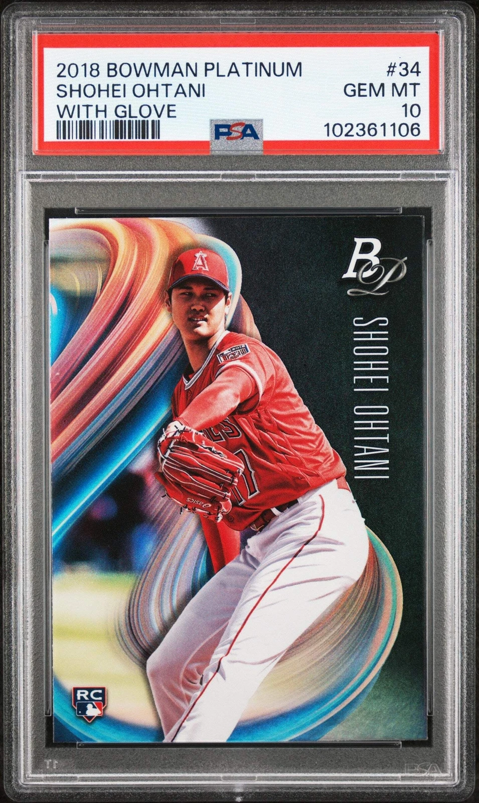 Graded 2018 Bowman Platinum Shohei Ohtani #34 With Glove RC Baseball Card PSA 10