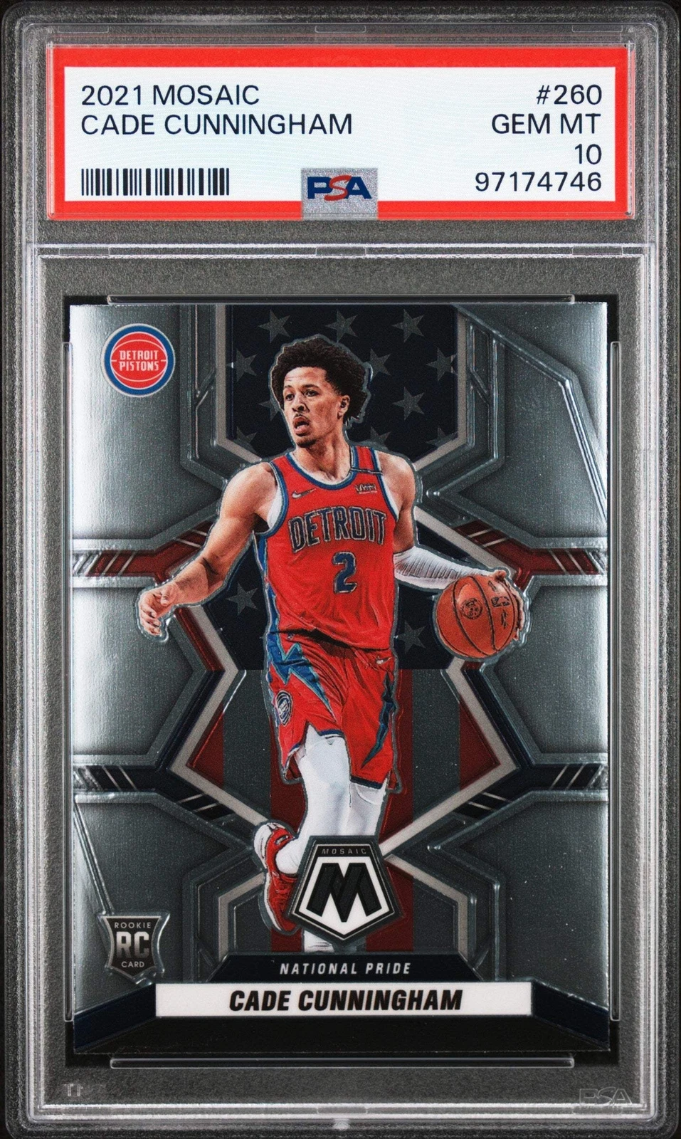 Graded 2021 Panini Mosaic Cade Cunningham #260 Rookie RC Basketball Card PSA 10