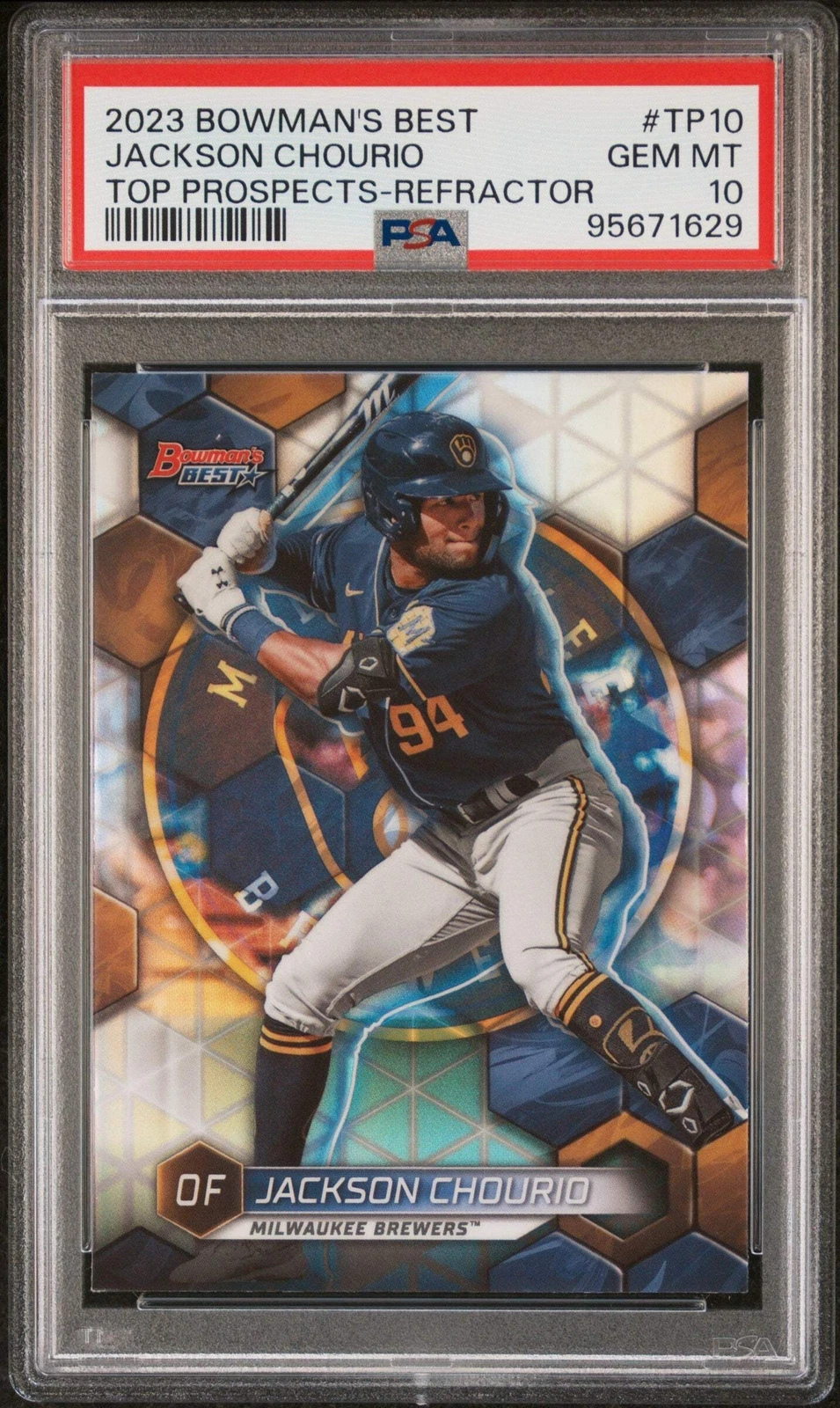 Graded 2023 Bowmans Best Jackson Chourio #TP10 Refractor RC Baseball Card PSA 10