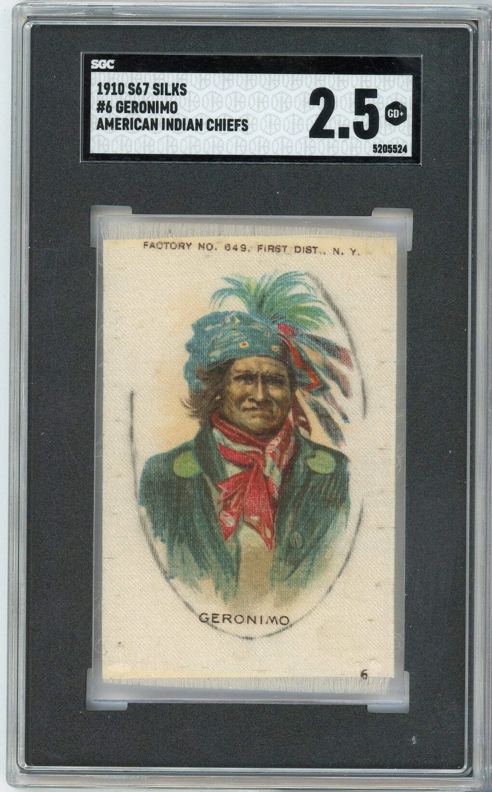 Graded 1910 S67 Silks American Indian Chiefs Geronimo #6 Tobacco Card SGC 2.5
