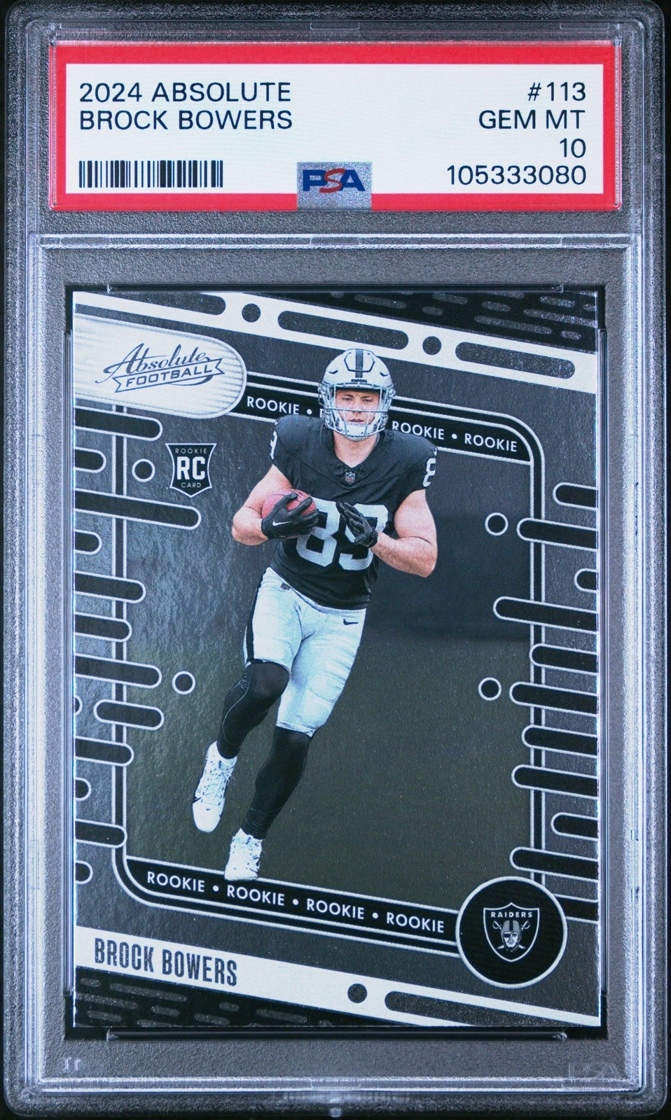 Graded 2024 Panini Absolute Brock Bowers #113 Rookie RC Football Card PSA 10