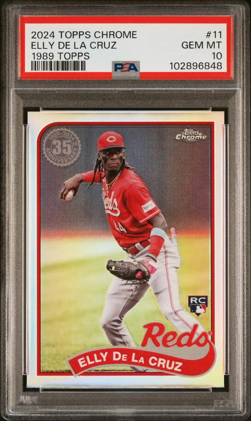 Graded 2024 Topps Chrome Elly De La Cruz #11 1989 Topps RC Baseball Card PSA 10