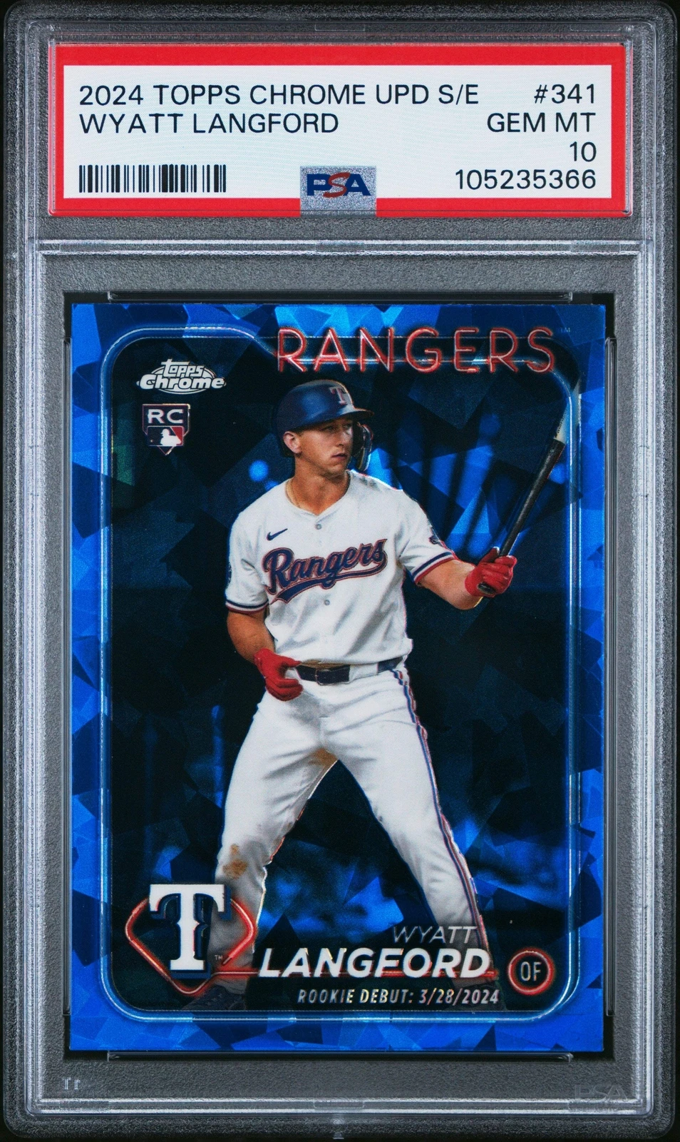 Graded 2024 Topps Chrome Upd S/E Wyatt Langford #341 RC Baseball Card PSA 10 Gem