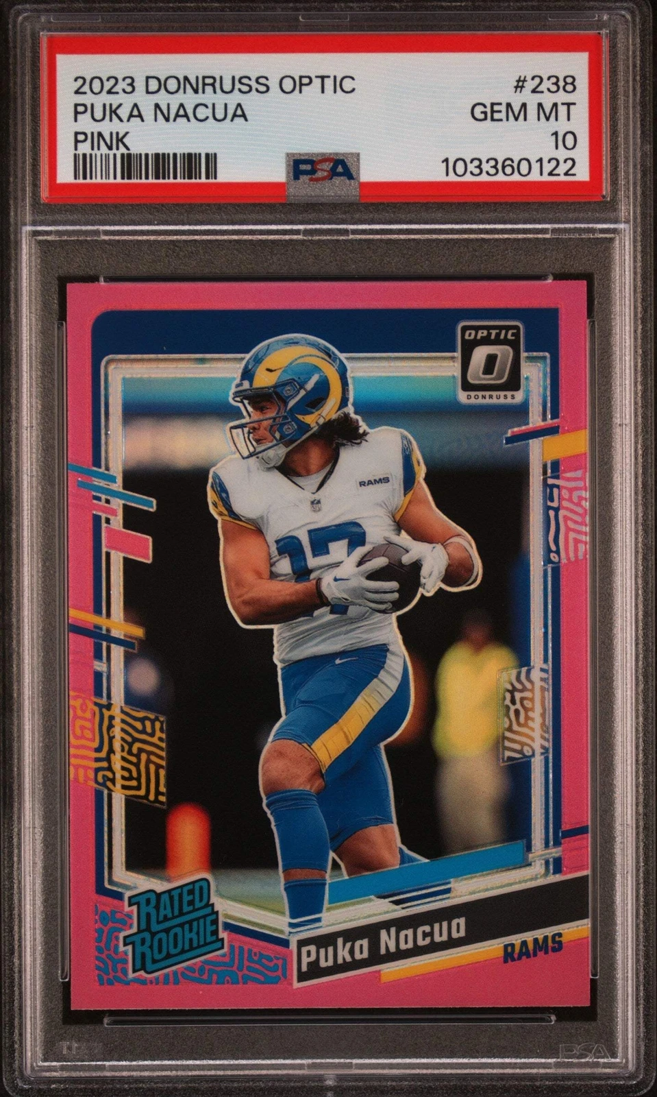 Graded 2023 Donruss Optic Puka Nacua #238 Pink Rookie RC Football Card PSA 10