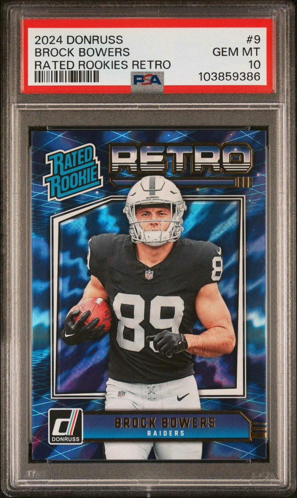Graded 2024 Donruss Brock Bowers #9 Rated Rookie Retro Football Card PSA 10