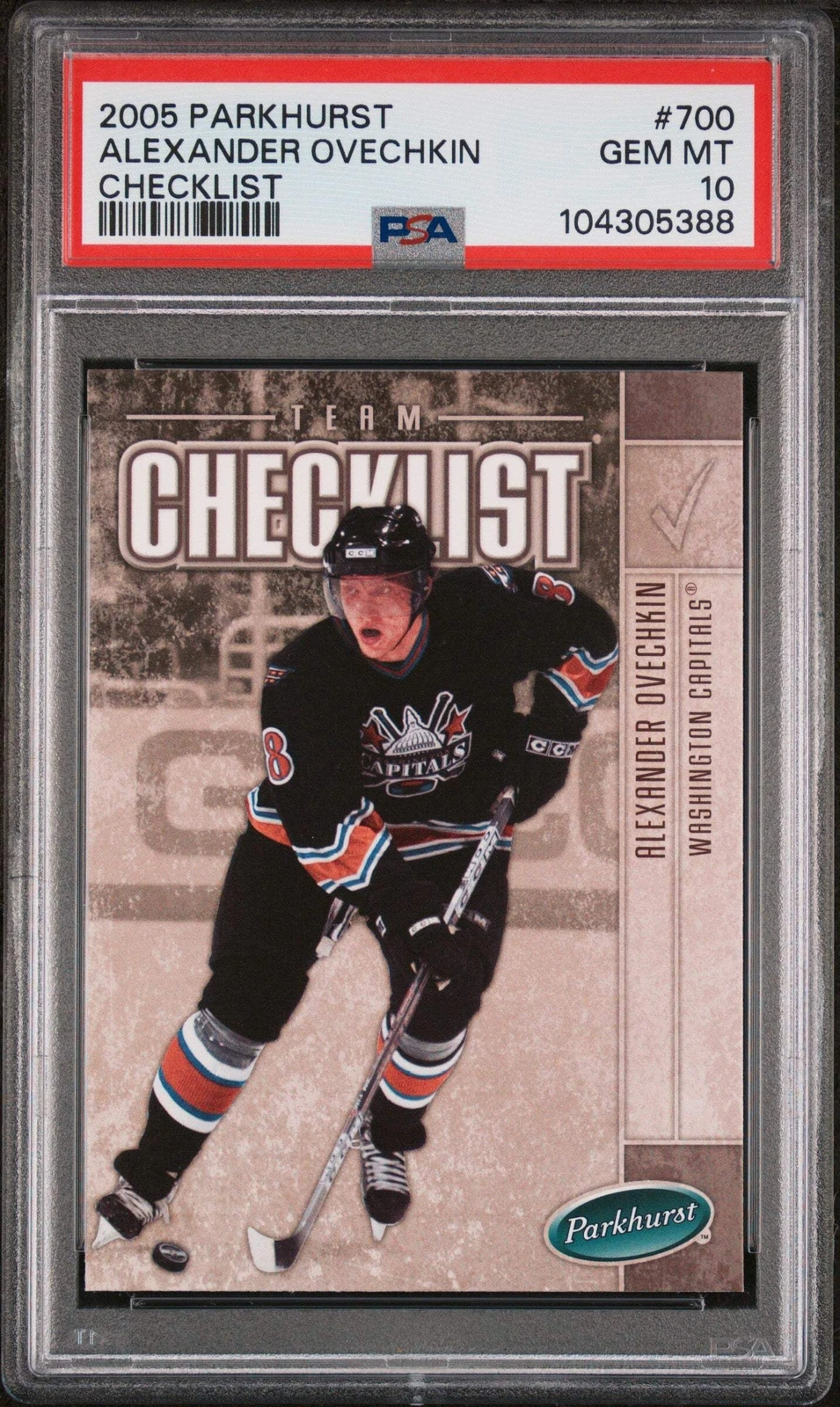 Graded 2005 Upper Deck Parkhurst Alex Ovechkin #700 Checklist Hockey Card PSA 10