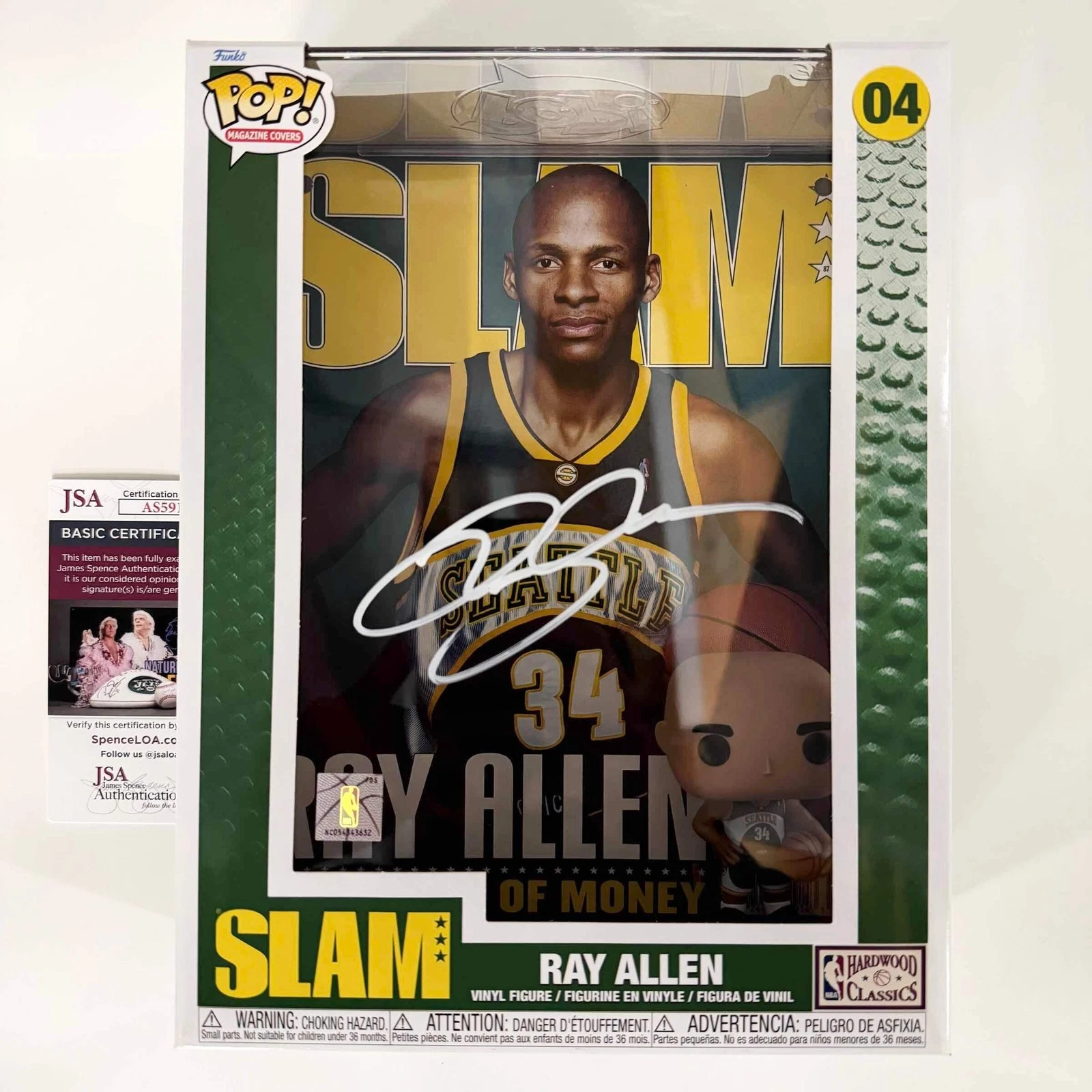 Autographed/Signed Ray Allen Seattle Supersonics Funko Pop #04 Figurine JSA COA