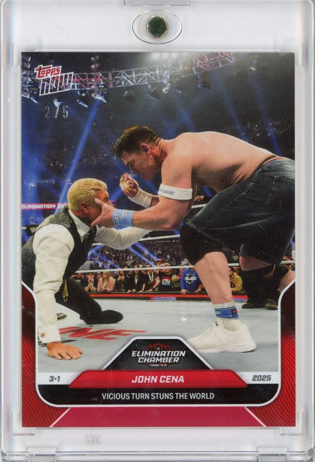 2025 Topps Now WWE John Cena #29 Red /5 Vicious Turn Stuns World Wrestling Card