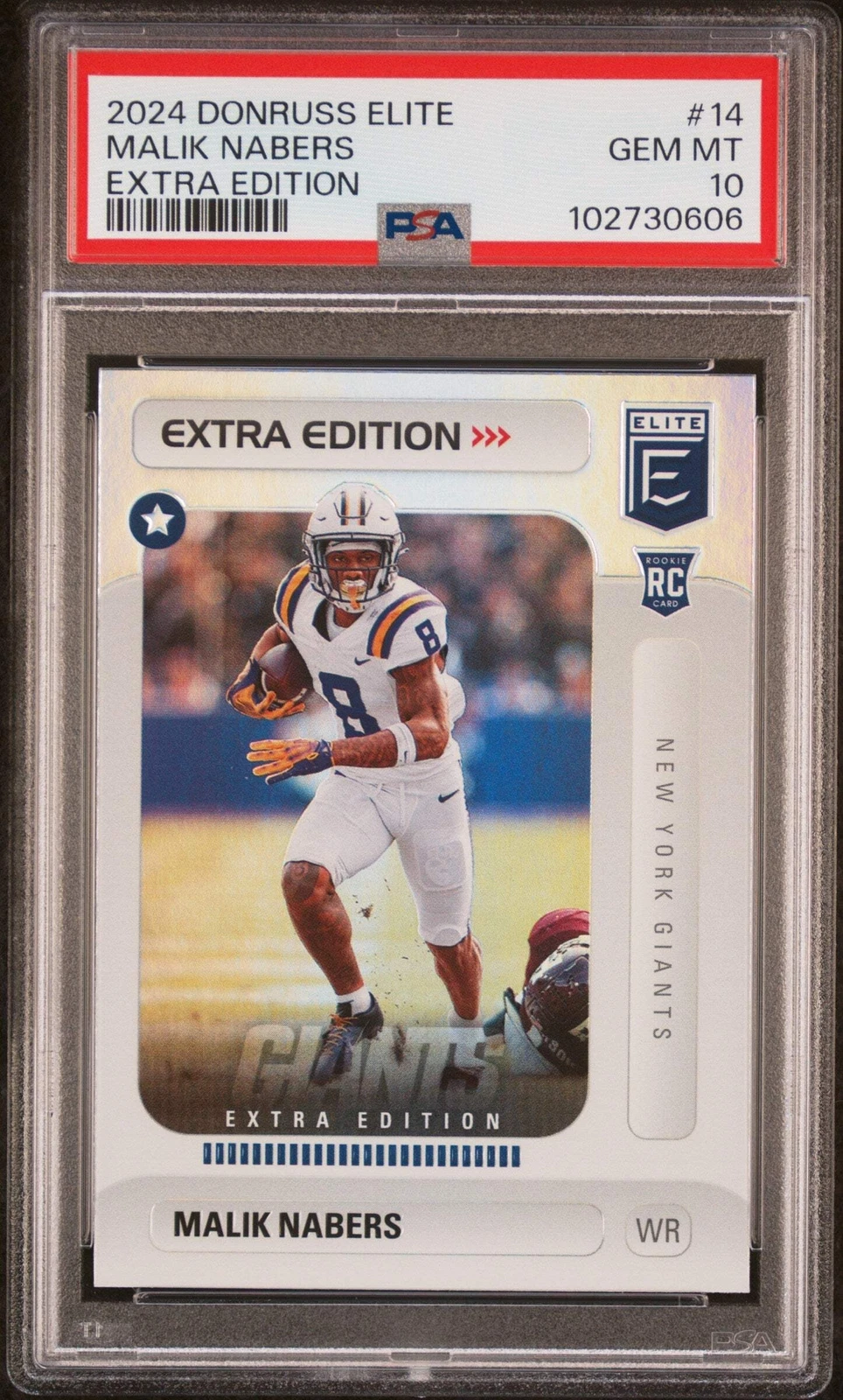 Graded 2024 Donruss Elite Malik Nabers #14 Extra Edition RC Football Card PSA 10