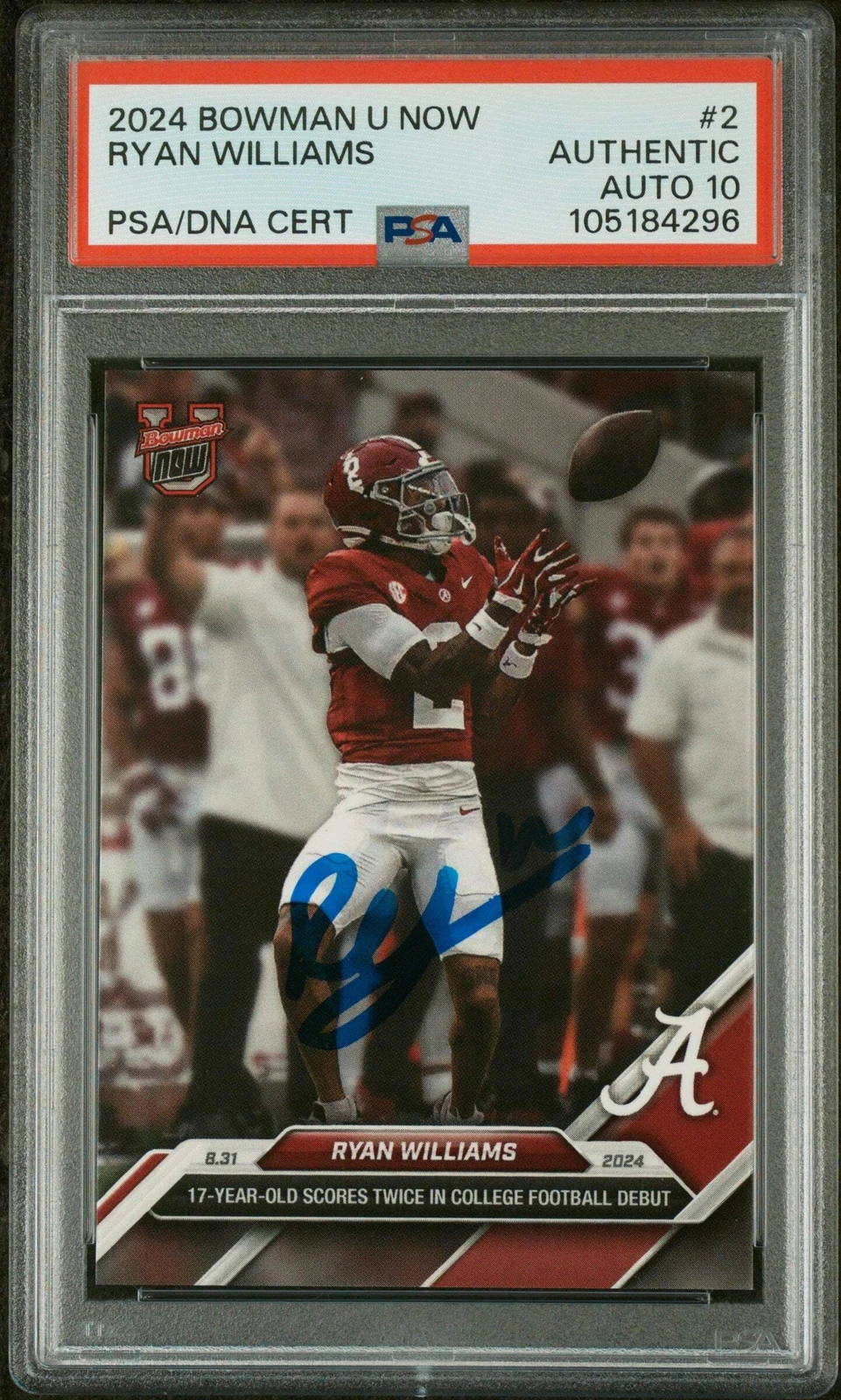 Graded 2024 Topps Bowman U Now Ryan Williams #2 Rookie Football Card PSA 10 Auto