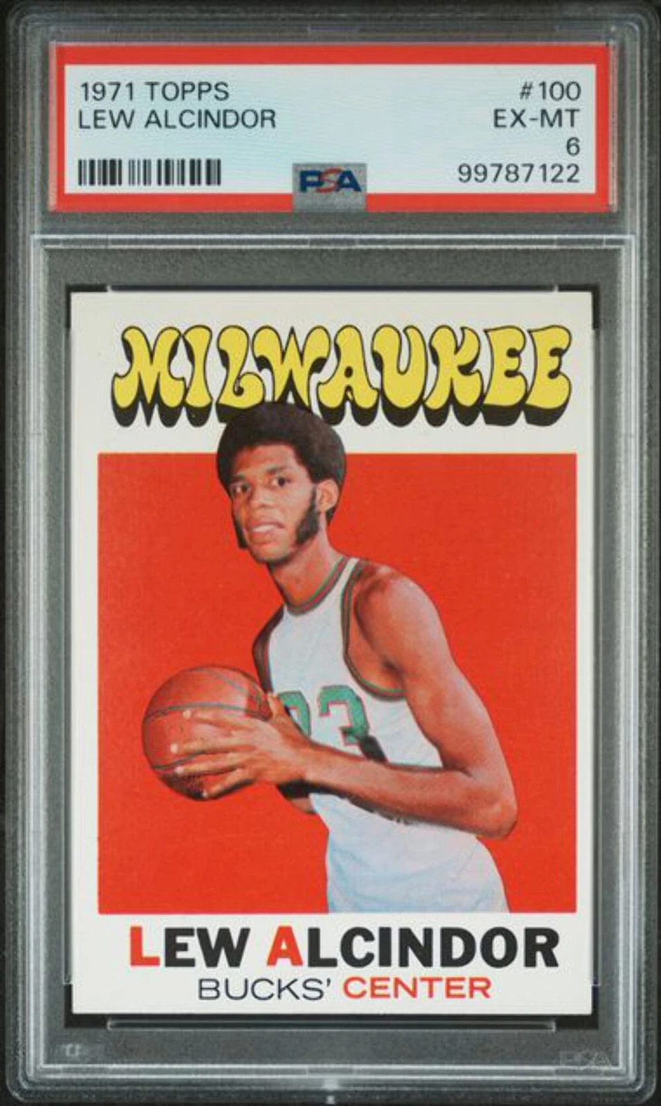 Graded 1971 Topps Lew Alcindor Kareem Abdul-Jabbar #100 Basketball Card PSA 6 EX
