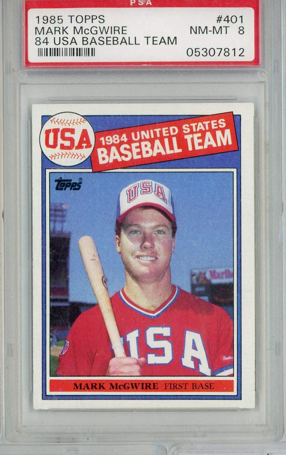 Graded 1985 Topps USA Baseball Team Mark McGwire #401 Rookie RC Card PSA 8 NM-MT