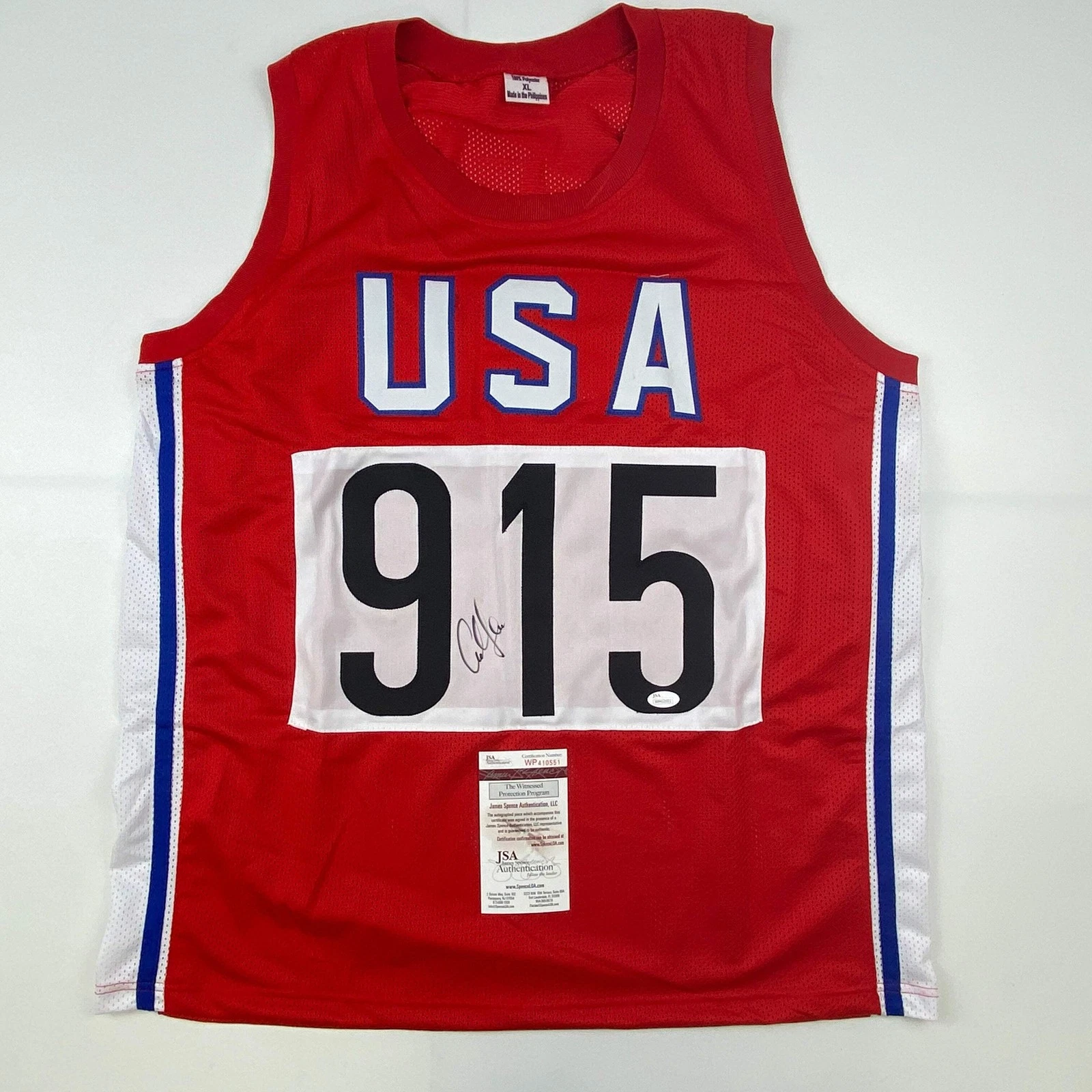 Autographed/Signed Carl Lewis Track United States USA Olympics Jersey JSA COA