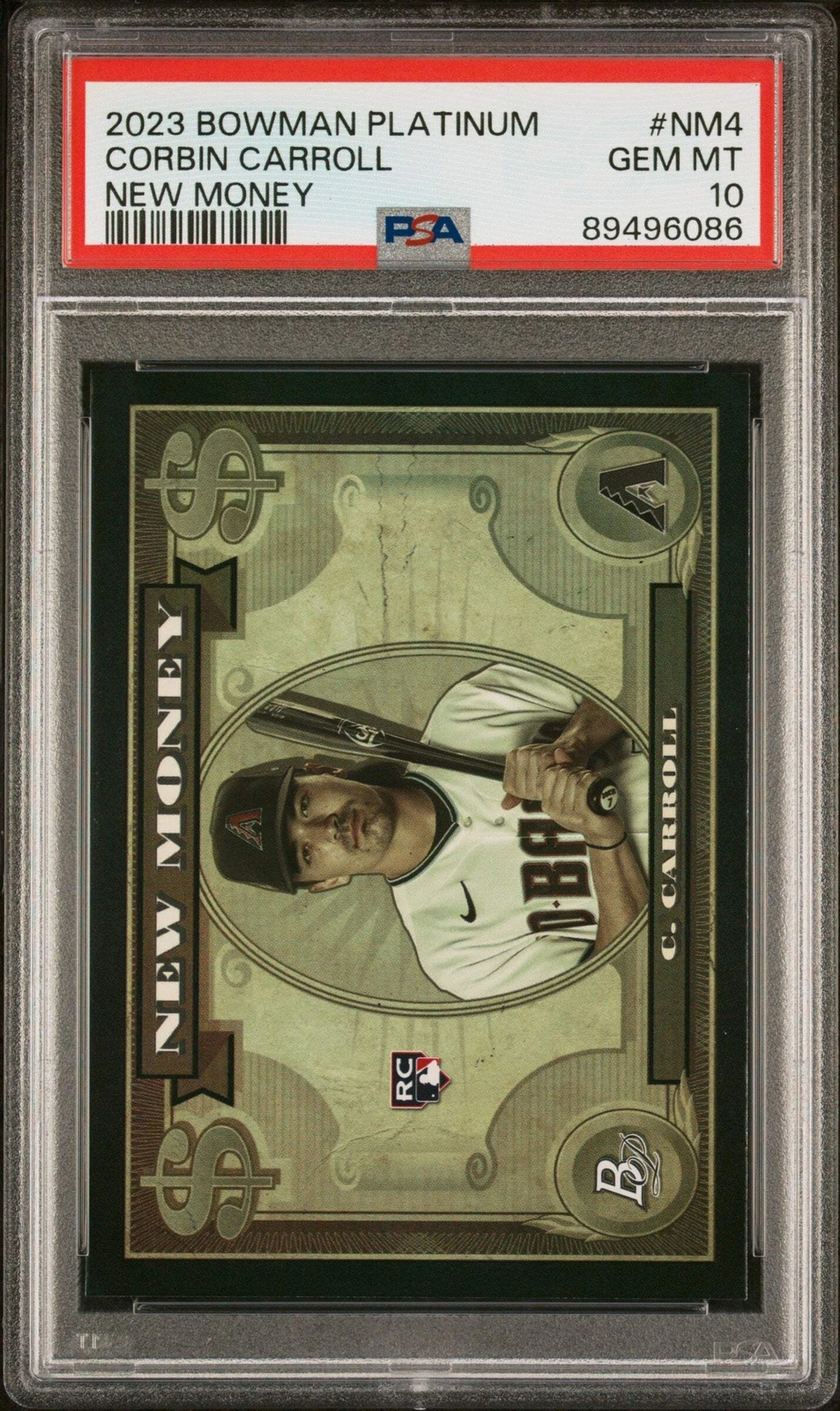 Graded 2023 Bowman Platinum Corbin Carroll #NM4 New Money Baseball Card PSA 10