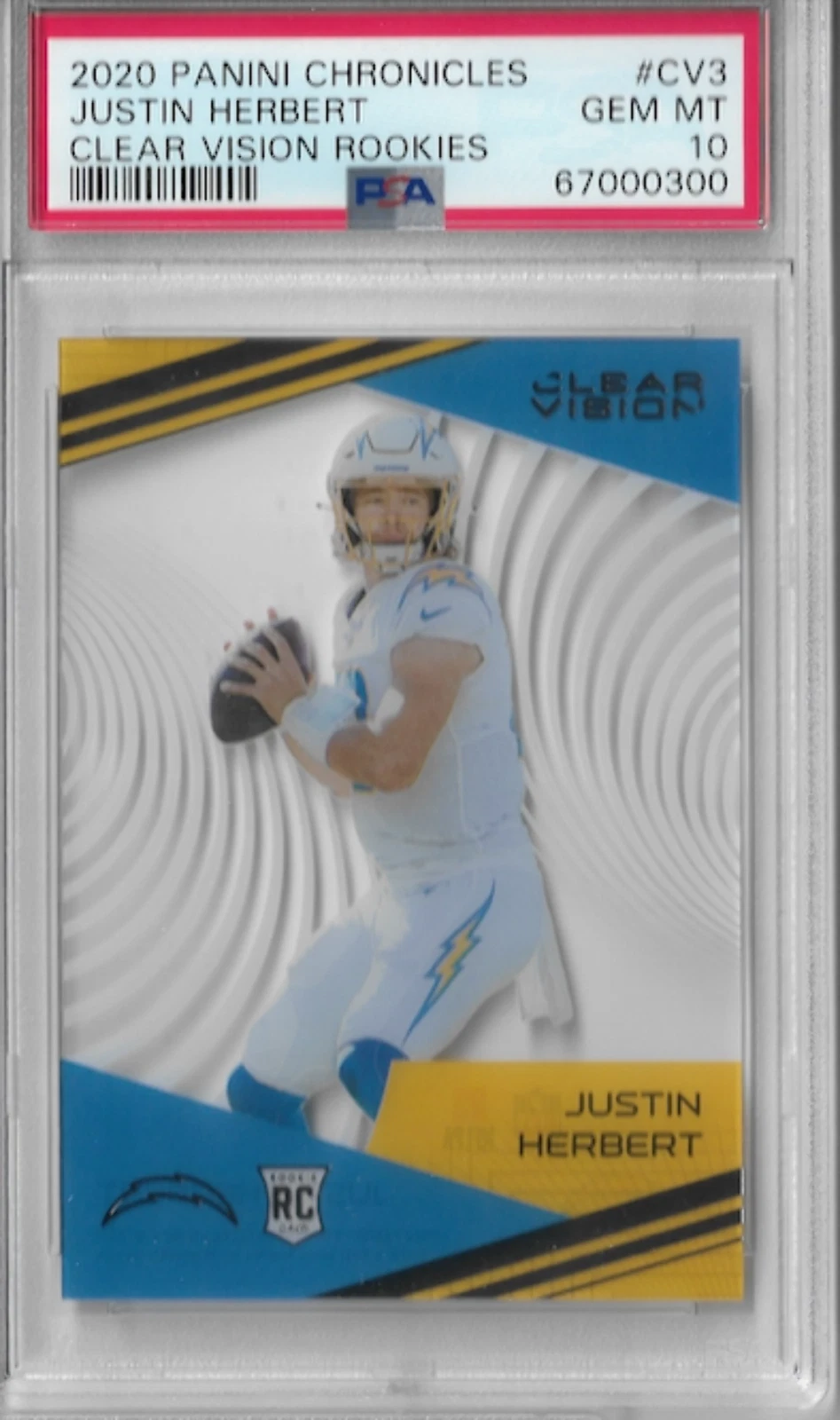 Graded 2020 Panini Chronicles Clear Vision Justin Herbert CV3 Rookie Card PSA 10
