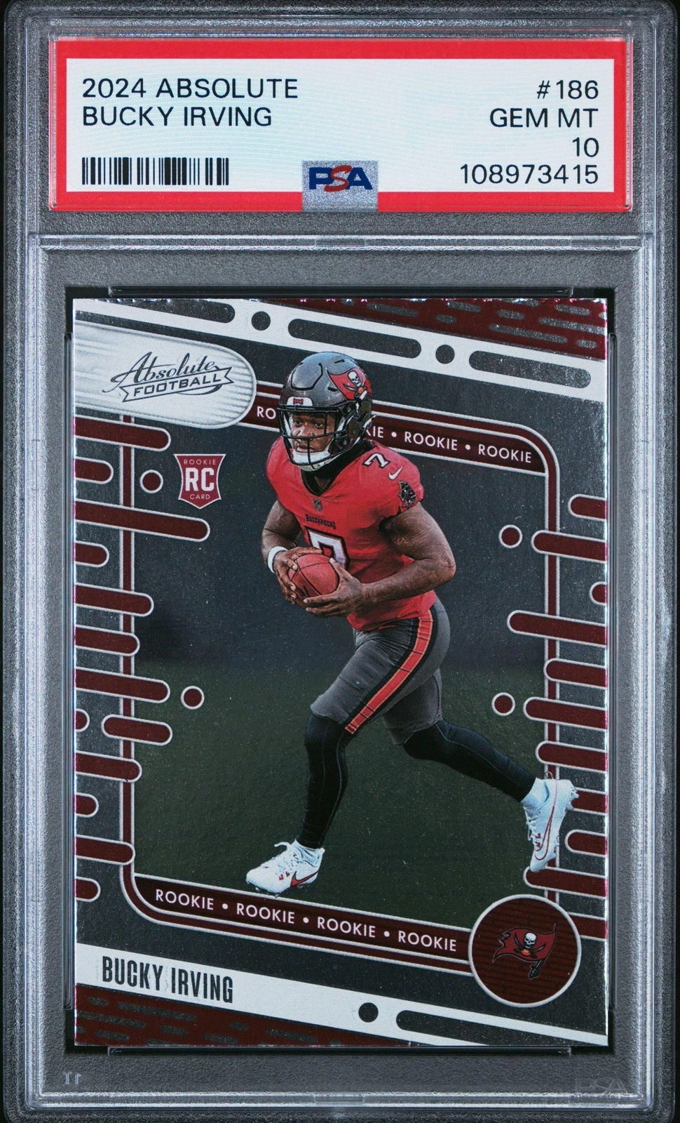 Graded 2024 Panini Absolute Bucky Irving #186 Rookie RC Football Card PSA 10