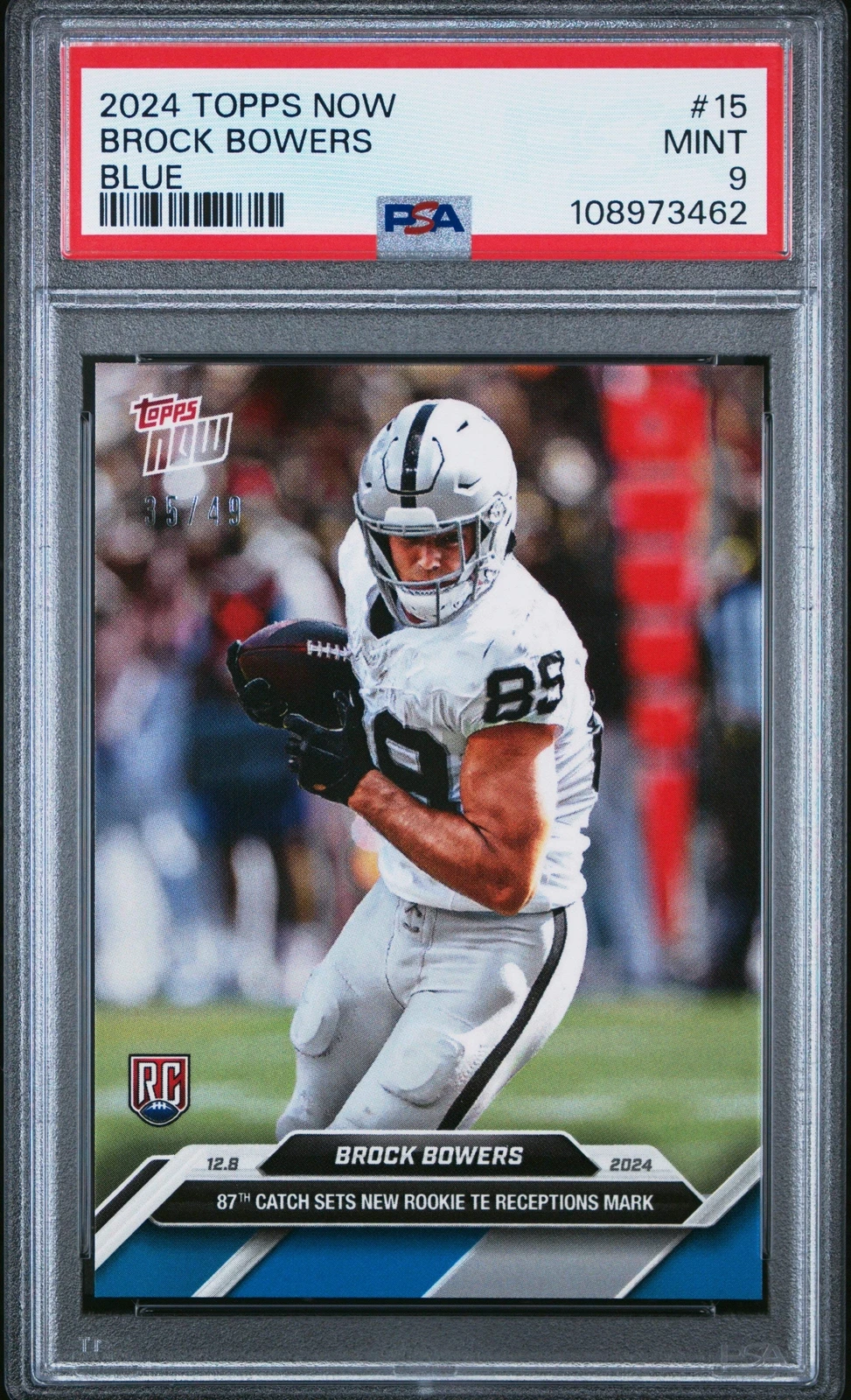 Graded 2024 Topps Now Brock Bowers #15 Blue /49 Rookie RC Football Card PSA 9