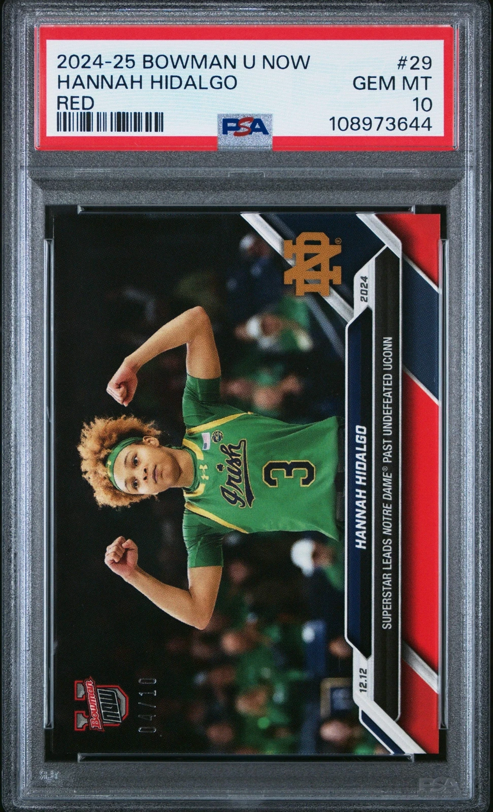 Graded 2024 Bowman U Now Hannah Hidalgo #29 Red /10 RC Basketball Card PSA 10