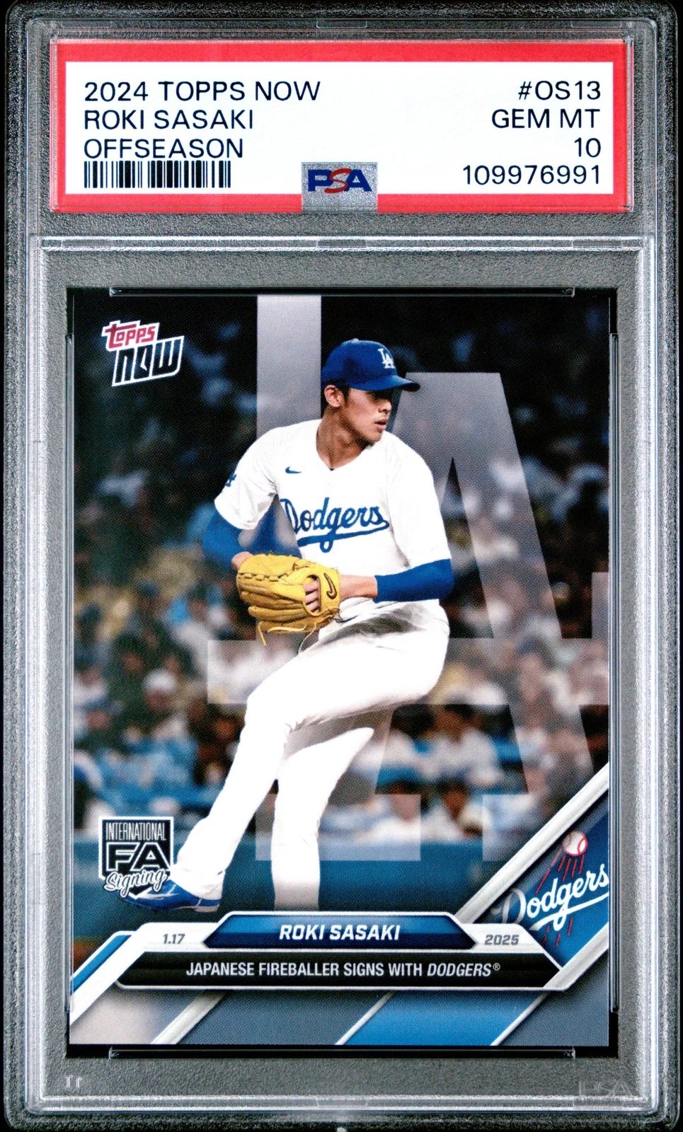 Graded 2024 Topps Now Roki Sasaki #OS13 Offseason Rookie RC Baseball Card PSA 10