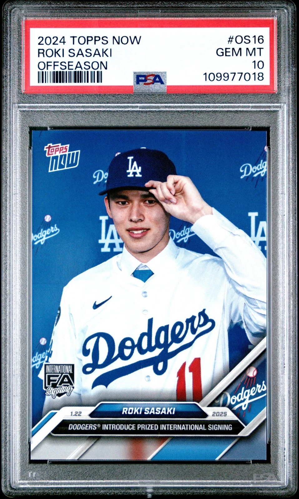 Graded 2024 Topps Now Roki Sasaki #OS16 Offseason Rookie RC Baseball Card PSA 10