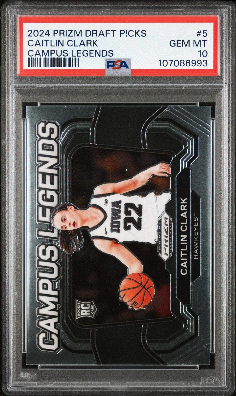Graded 2024 Prizm DP Caitlin Clark #5 Campus Legends RC Basketball Card PSA 10