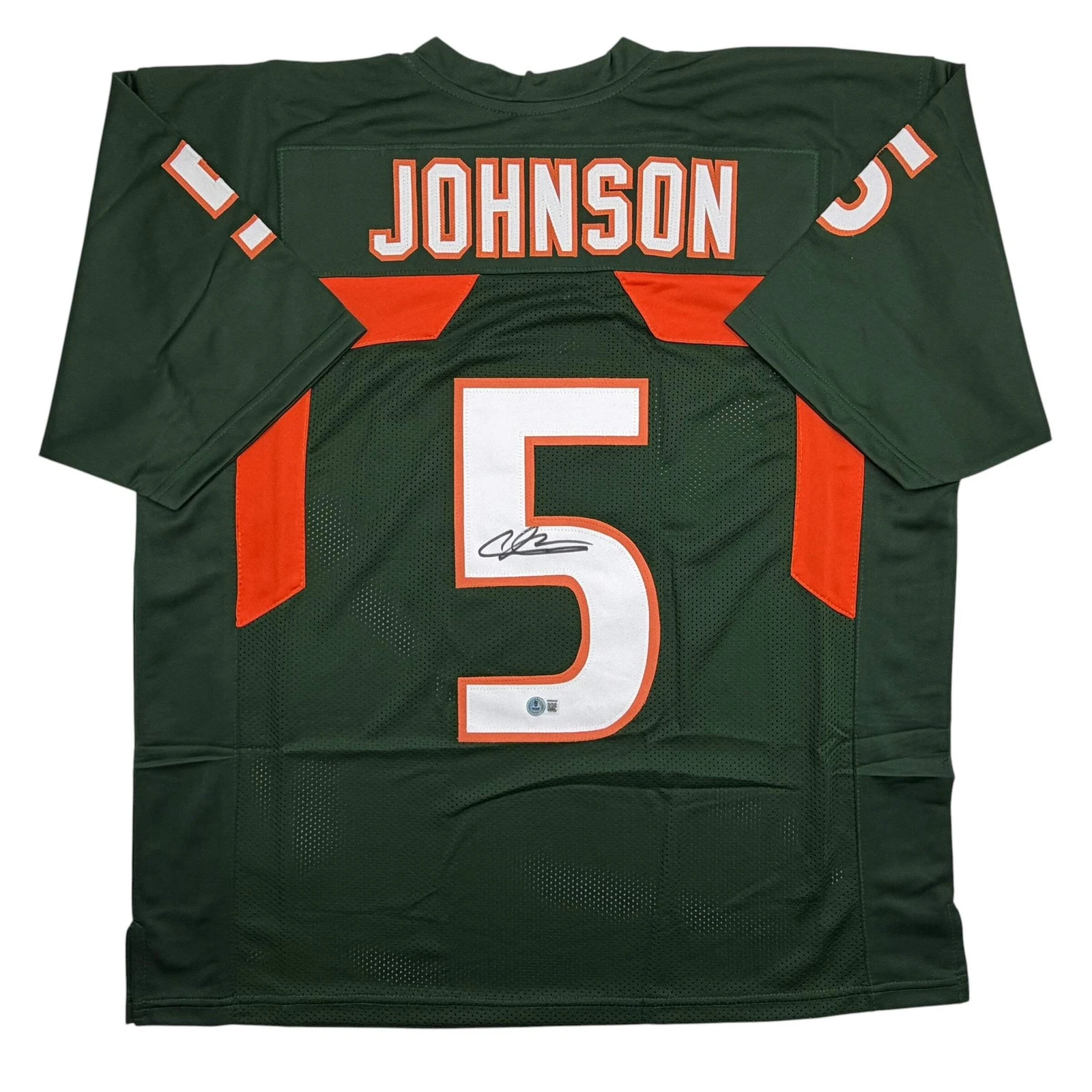Autographed/Signed Andre Johnson Miami Green College Football Jersey Beckett BAS