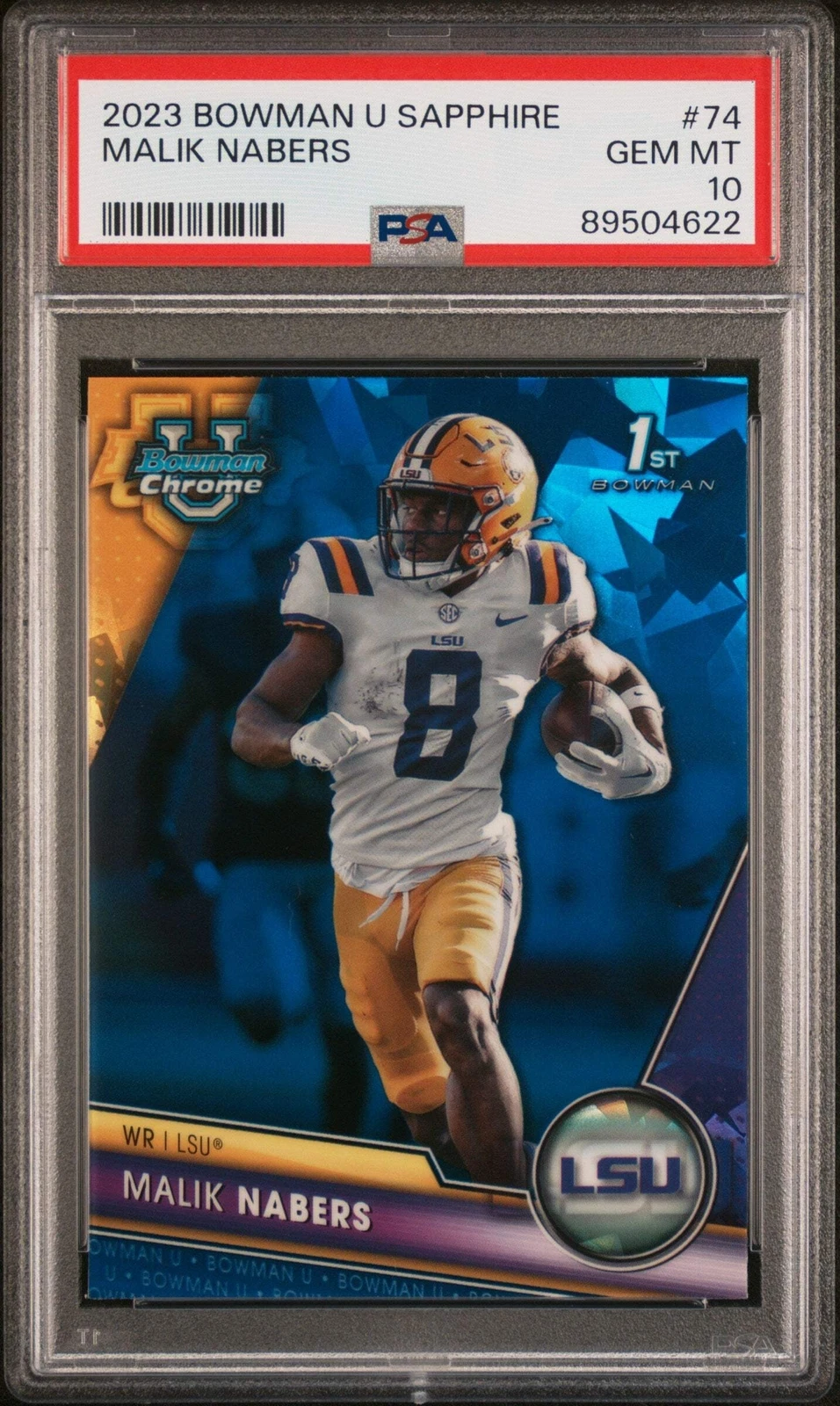 Graded 2023 Topps Bowman U Sapphire Malik Nabers #74 Rookie Football Card PSA 10