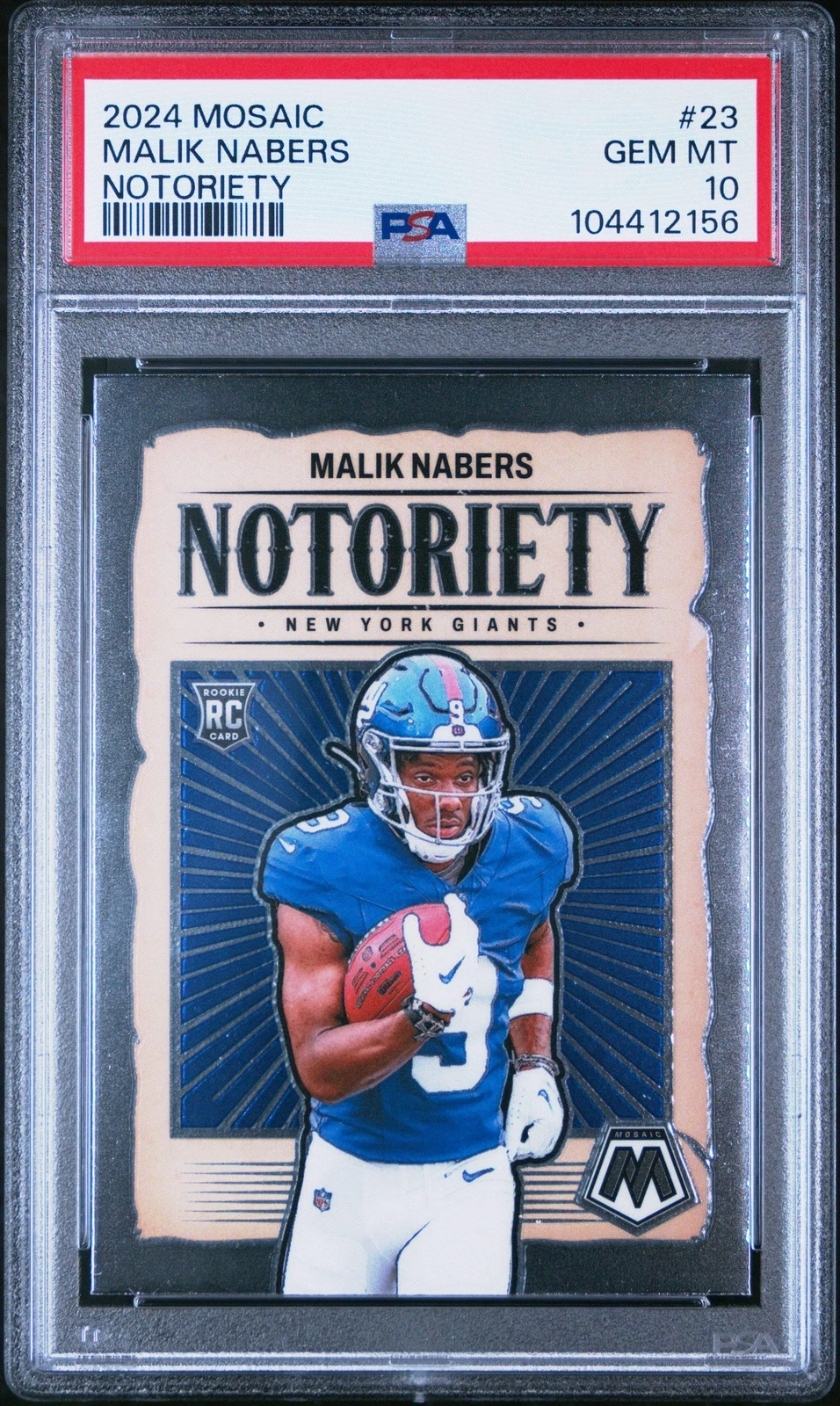 Graded 2024 Panini Mosaic Malik Nabers #23 Notoriety Rookie Football Card PSA 10