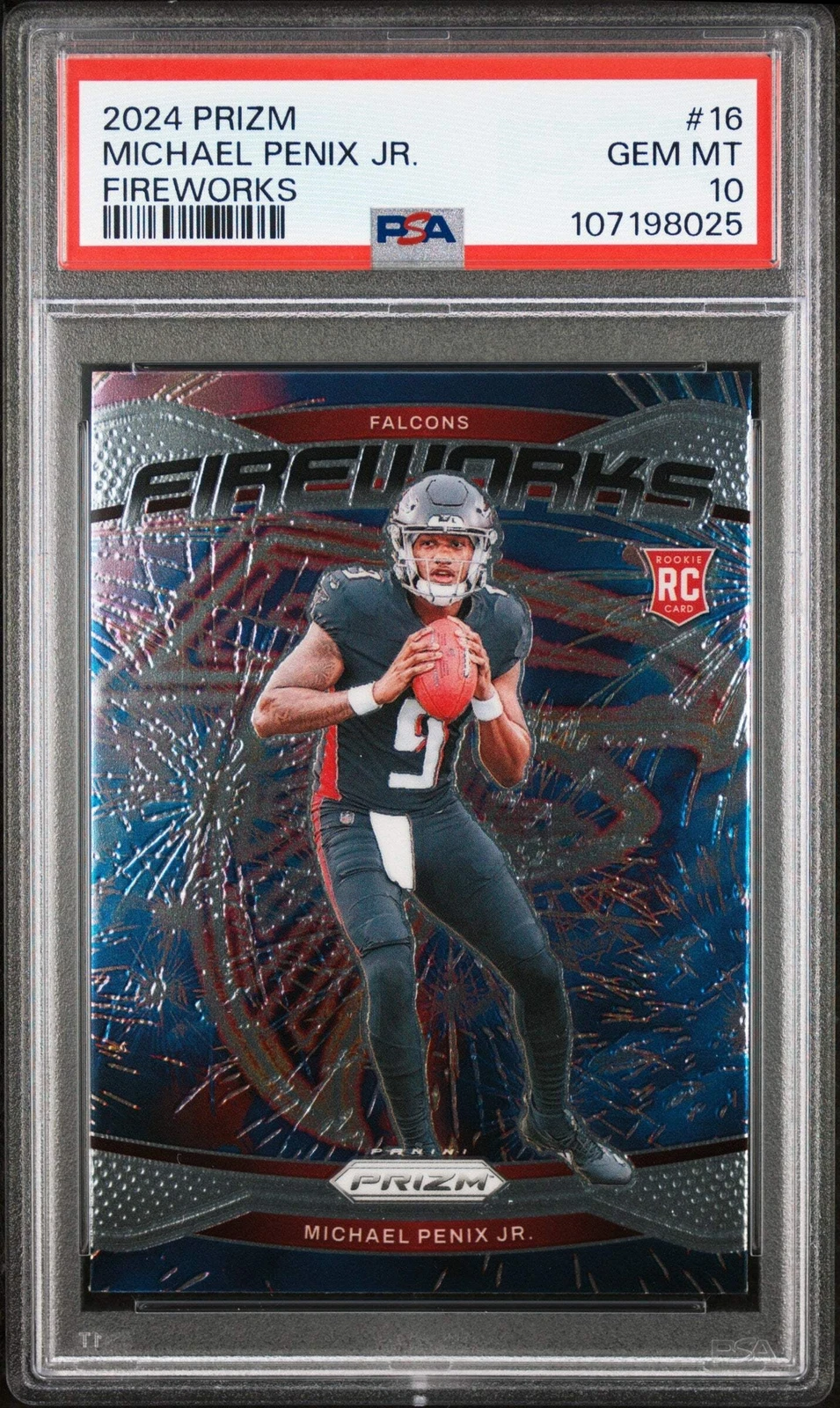 Graded 2024 Panini Prizm Michael Penix Jr #16 Fireworks RC Football Card PSA 10