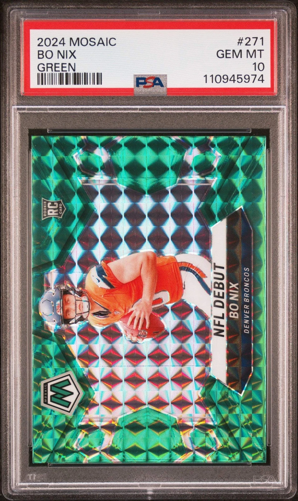 Graded 2024 Panini Mosaic Bo Nix #271 Green Rookie RC Football Card PSA 10