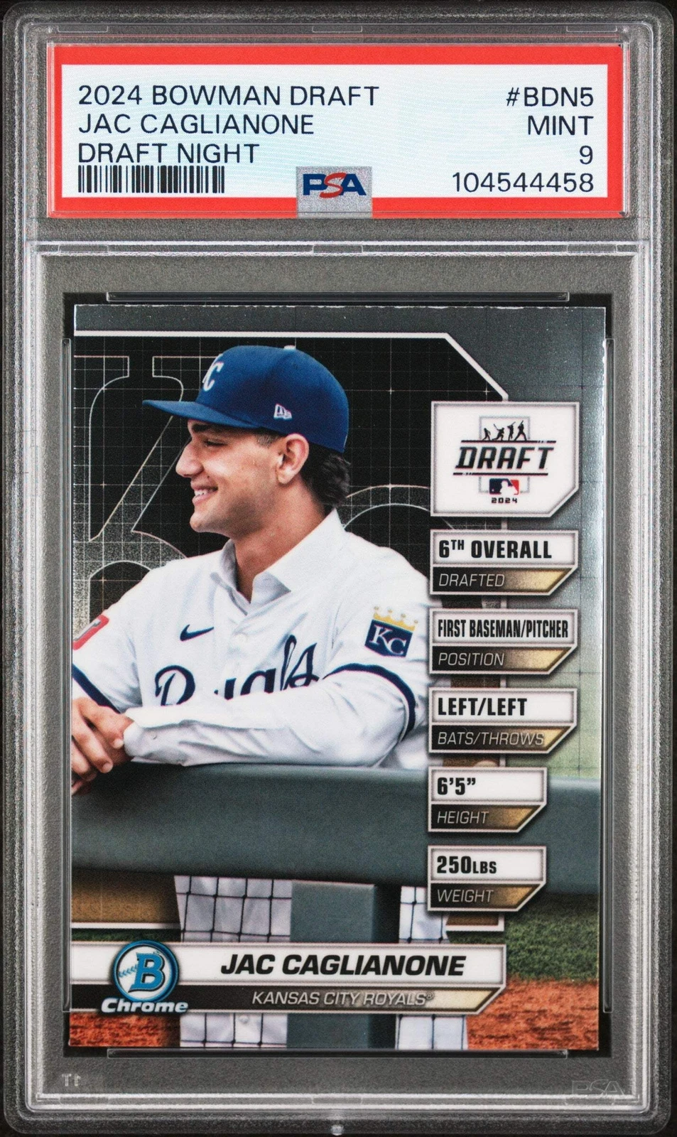 Graded 2024 Topps Bowman Draft Jac Caglianone #BDN5 Rookie Baseball Card PSA 9
