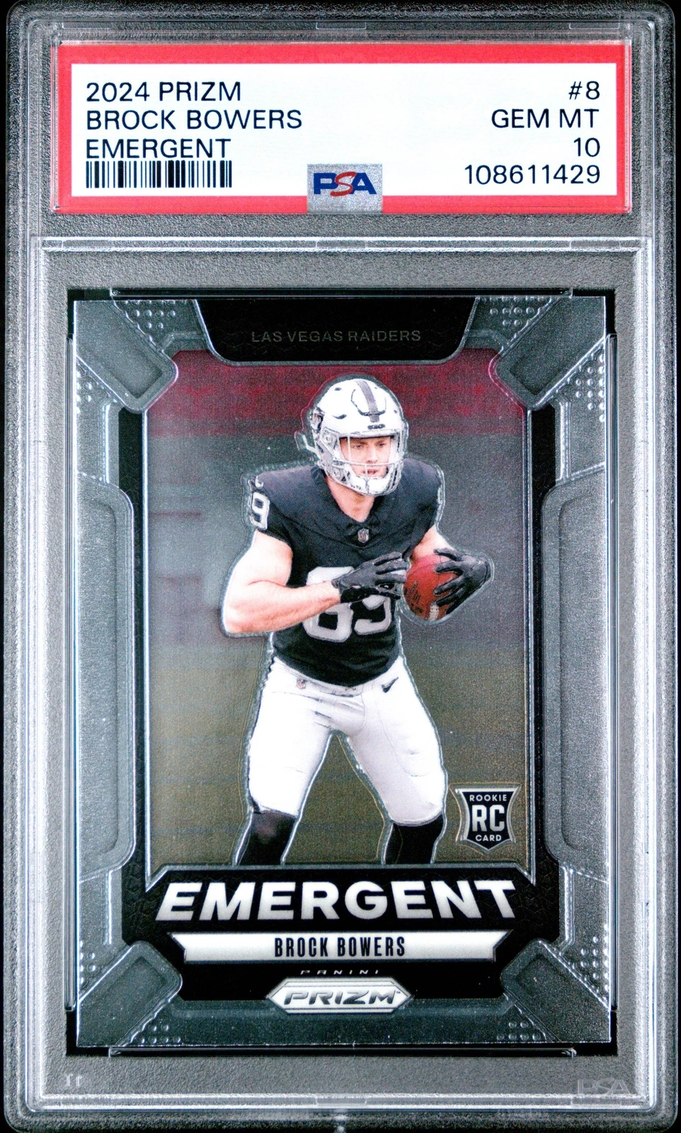 Graded 2024 Panini Prizm Brock Bowers #8 Emergent Rookie RC Football Card PSA 10