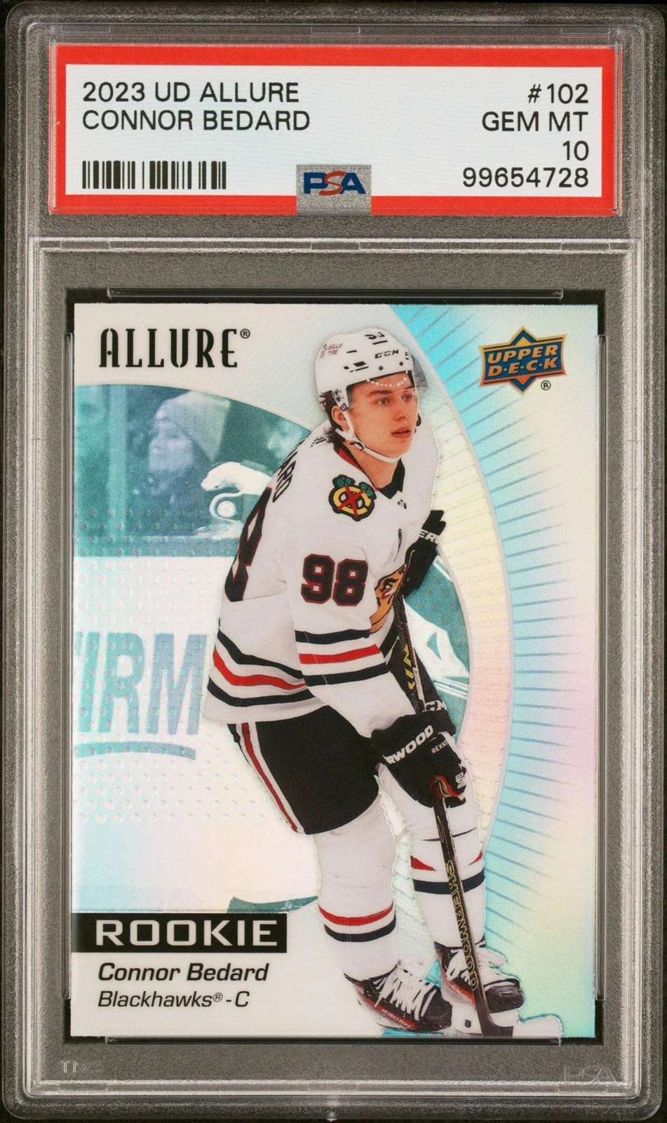 Graded 2023 Upper Deck Allure Connor Bedard #102 Rookie RC Hockey Card PSA 10