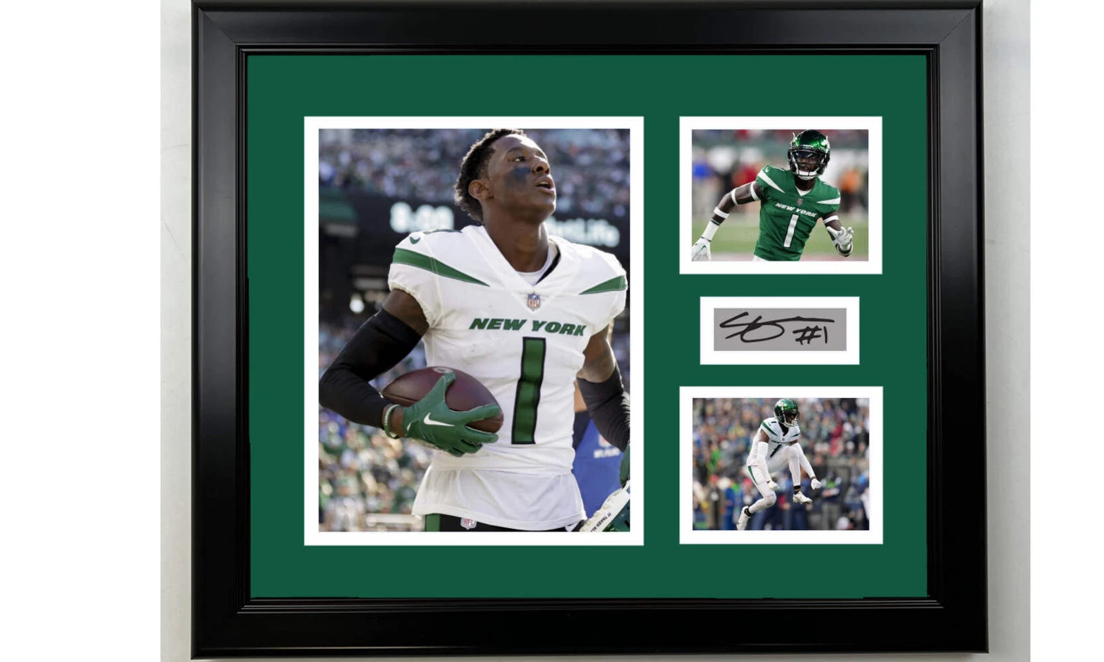 Framed Sauce Gardner Jets Facsimile Signature Football Collage
