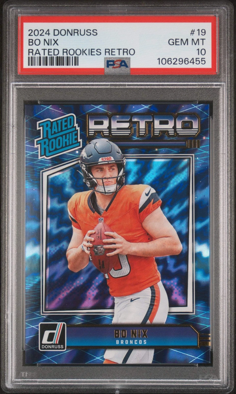 Graded 2024 Panini Donruss Bo Nix #19 Rated Rookies Retro Football Card PSA 10