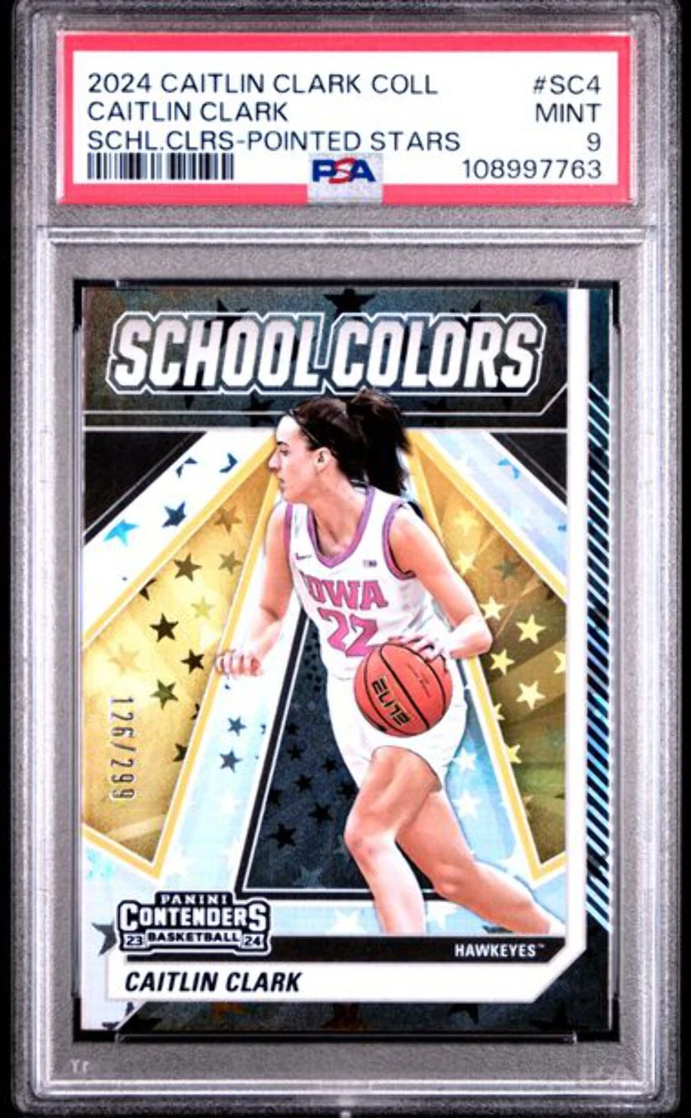 Graded 2024 Panini Caitlin Clark Collection Caitlin Clark #SC4 School Colors #/2