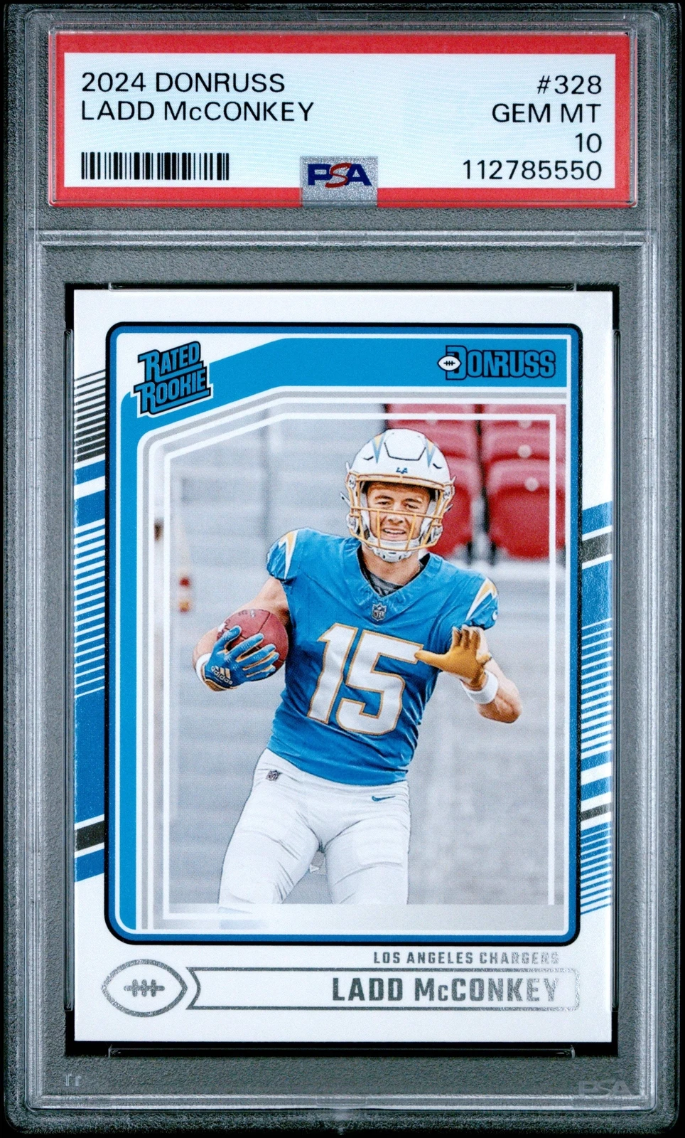 Graded 2024 Panini Donruss Ladd McConkey #328 Rookie RC Football Card PSA 10 Gem