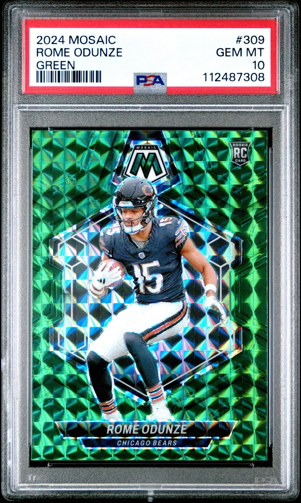 Graded 2024 Panini Mosaic Rome Odunze #309 Green Rookie RC Football Card PSA 10