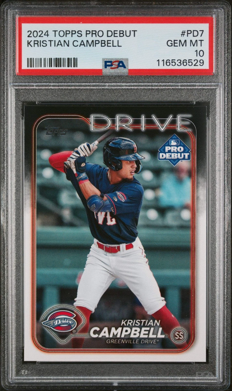 Graded 2024 Topps Pro Debut Kristian Campbell #PD7 Rookie Baseball Card PSA 10