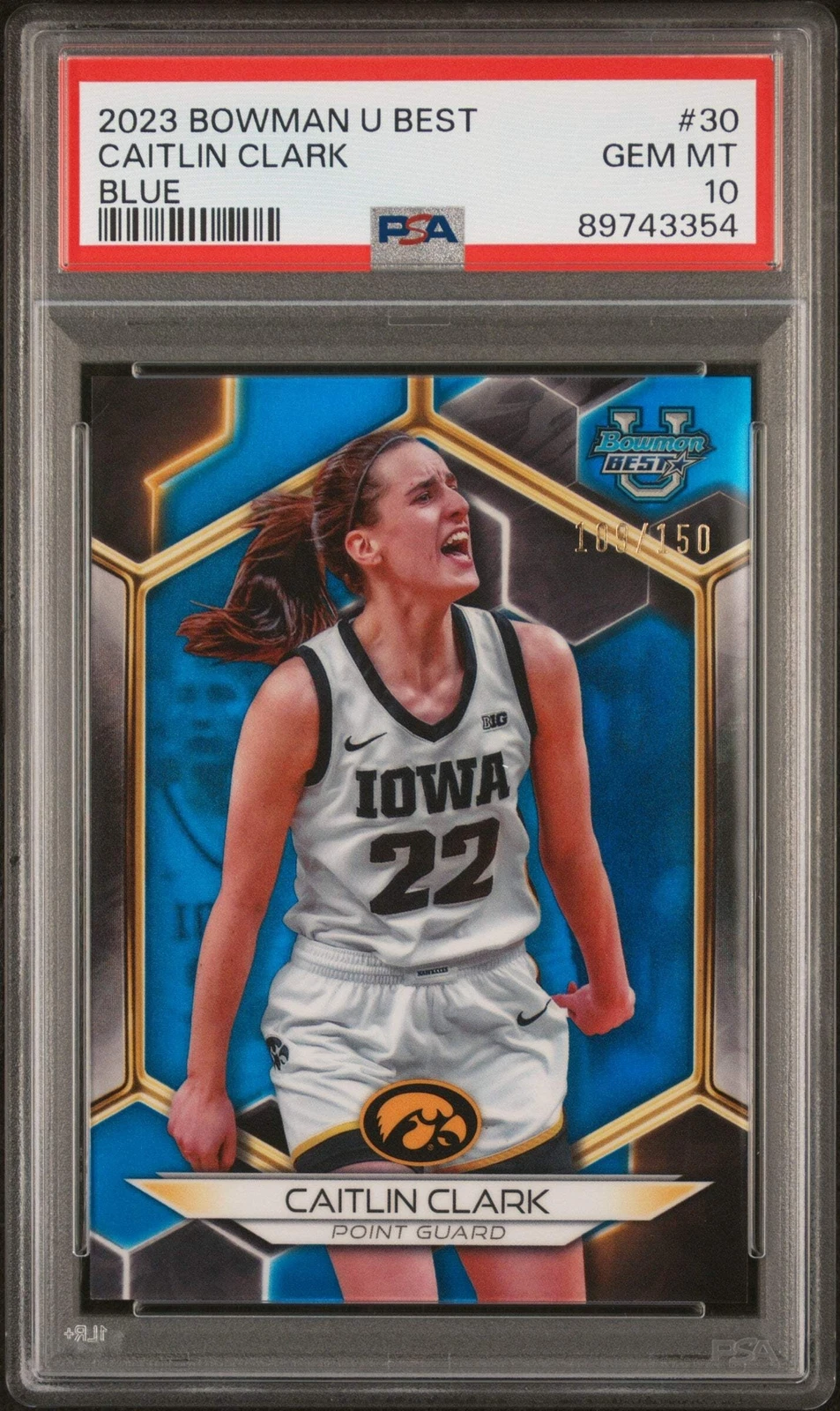 Graded 2023 Bowman U Best Caitlin Clark #30 Blue #/150 RC Basketball Card PSA 10