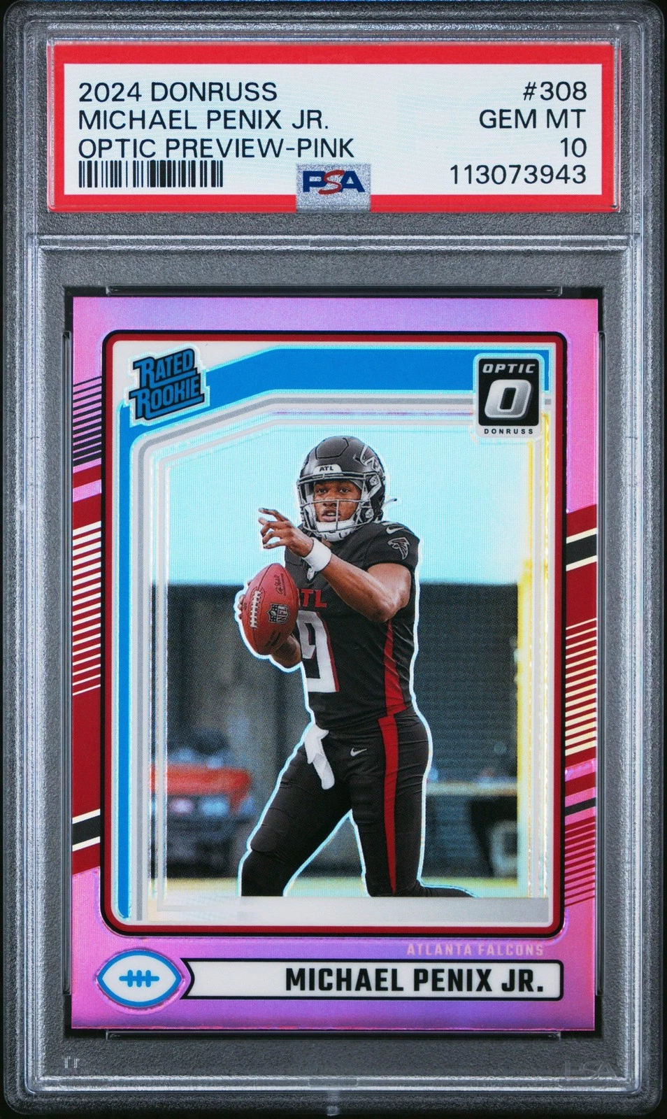 Graded 2024 Donruss Michael Penix Jr #308 Preview Pink RC Football Card PSA 10