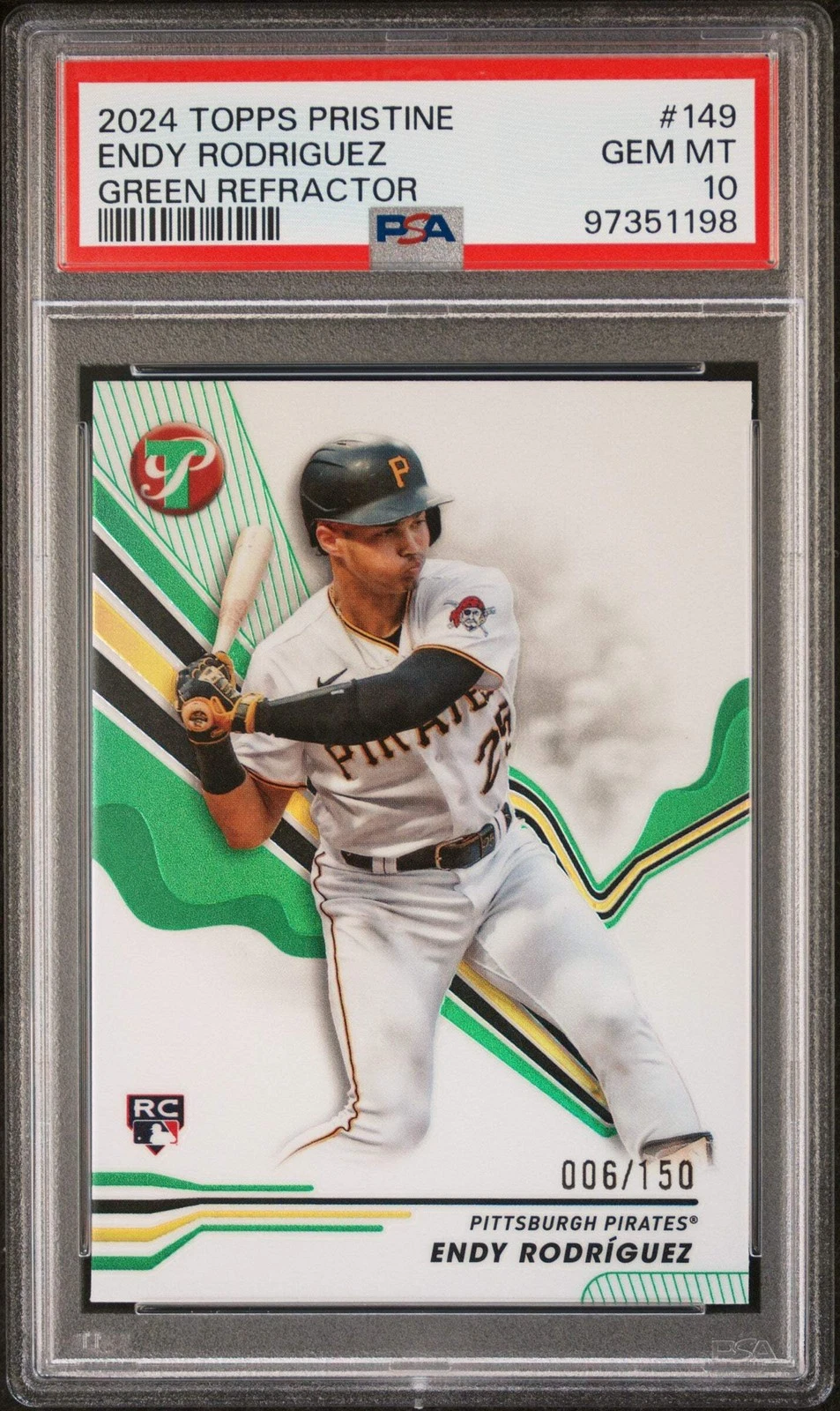 Graded 2024 Topps Pristine Endy Rodriguez #149 Green /150 Baseball Card PSA 10