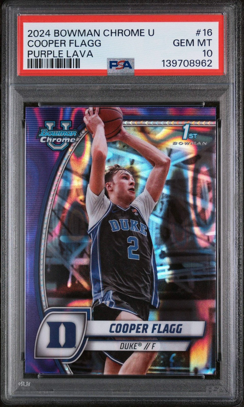 Graded 2024 Topps Bowman Chrome Cooper Flagg #16 Purple Lava Rookie Card PSA 10